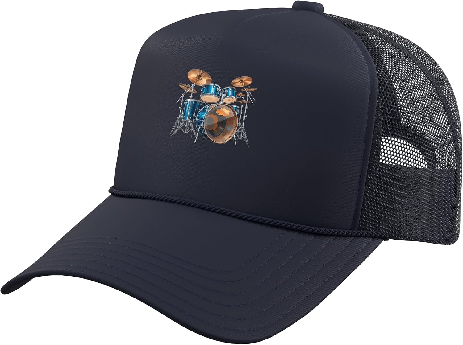 Play Drums Set Drumming Drummer Musician Rock Music Band Tee Trucker Hat with Adjustable Mesh Back