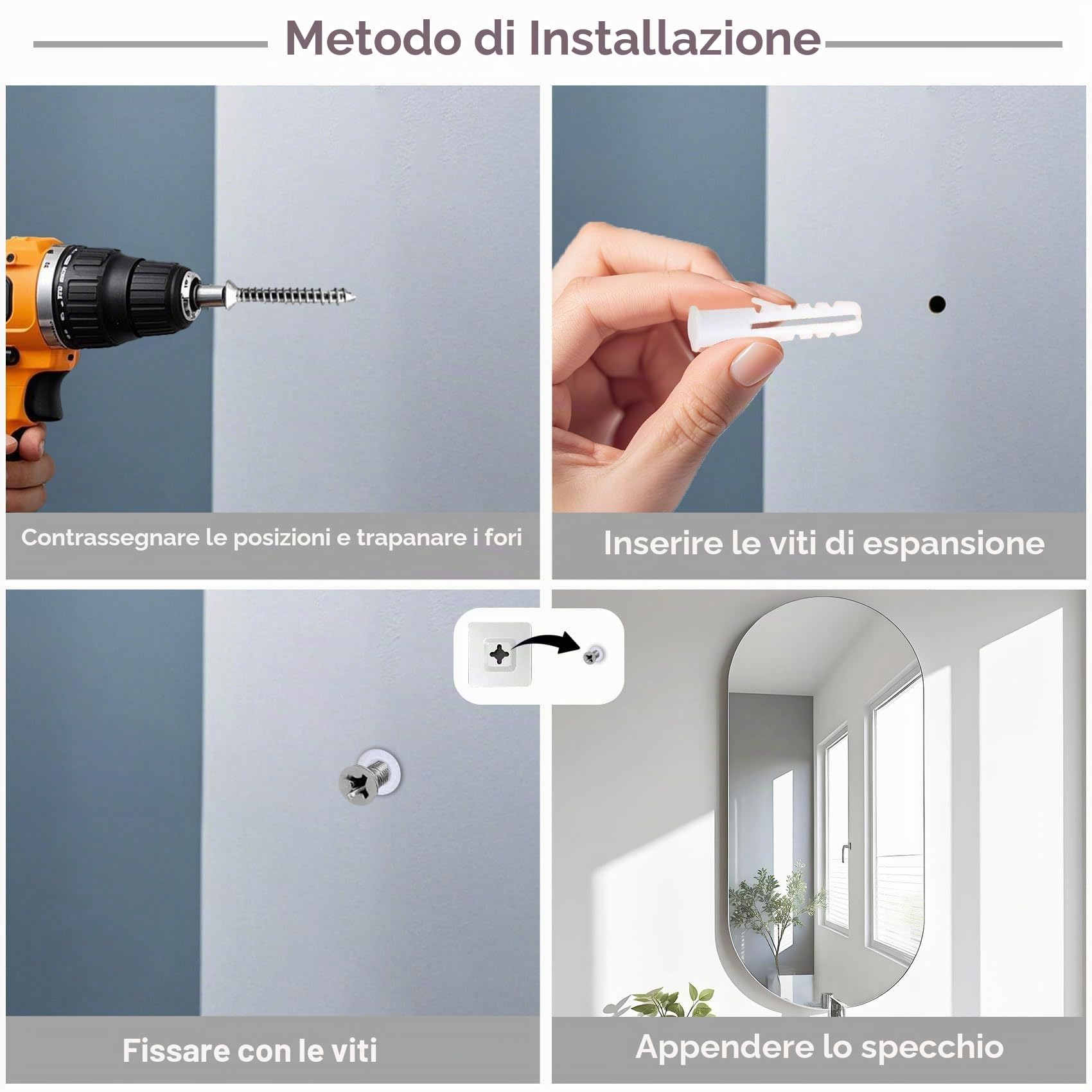 Specchio da Parete Ovale 30 x 60 cm Senza Cornice Specchio Ovale Moderno Specchio da Parete Grande Decorativo per Bagno Ingresso Soggiorno | Specchio da parete ad arco rotondo, senza cornice, per bagno, camera da letto, ingresso, soggiorno