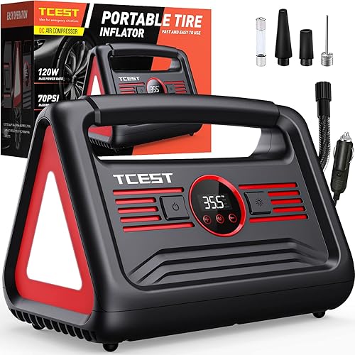 Tire Inflator Portable Air Compressor Air Pump for Car Tires 12V DC Tire Pump with LED Light Car Air Pump with Digital Display Electric Air Compressor for Car Motorcycle Bicycle Ball