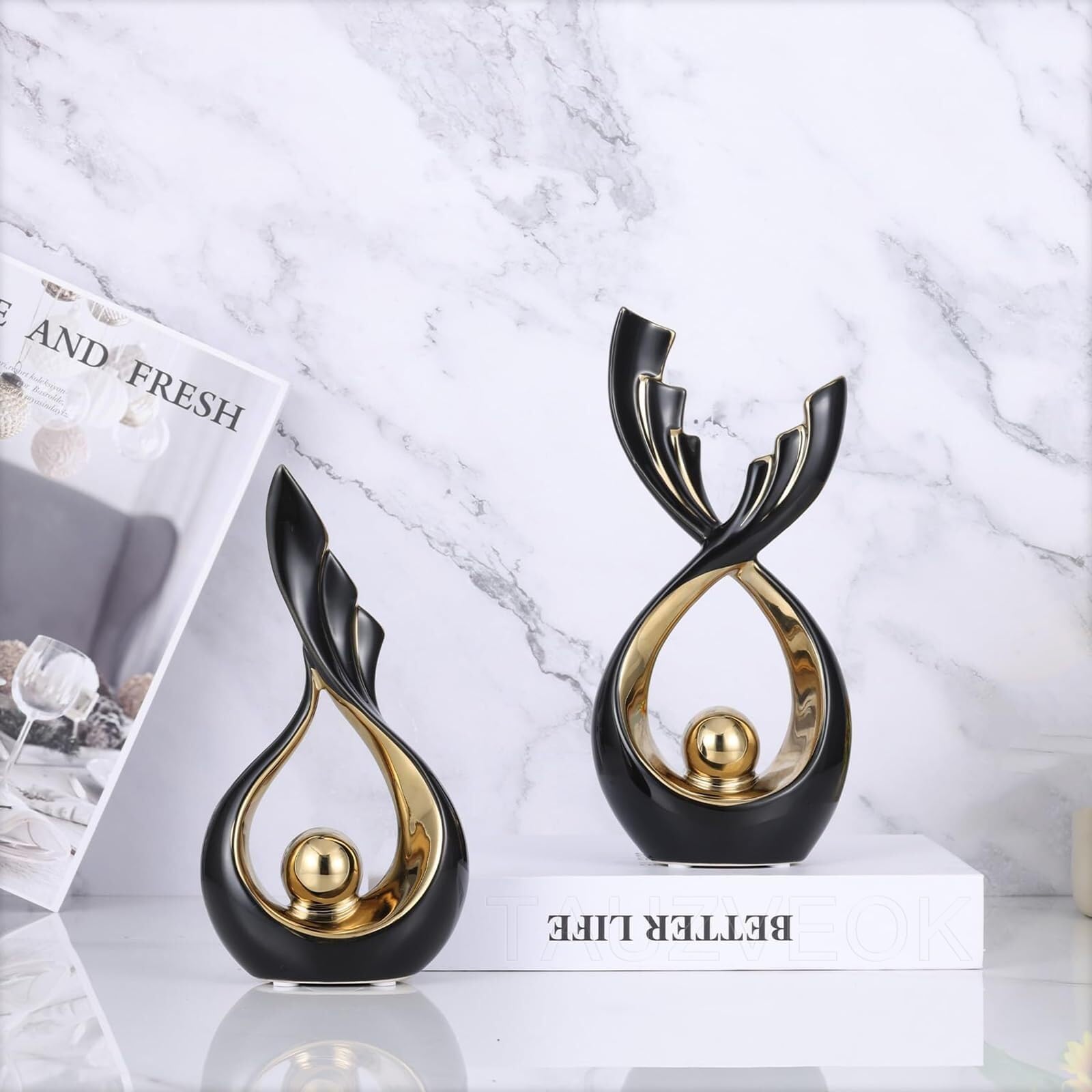 Regalos para Mujeres Sala de Estar cerámica Moderna Deco la Escultura for decoración Oficina Decoración para estanterías(Black,Big)