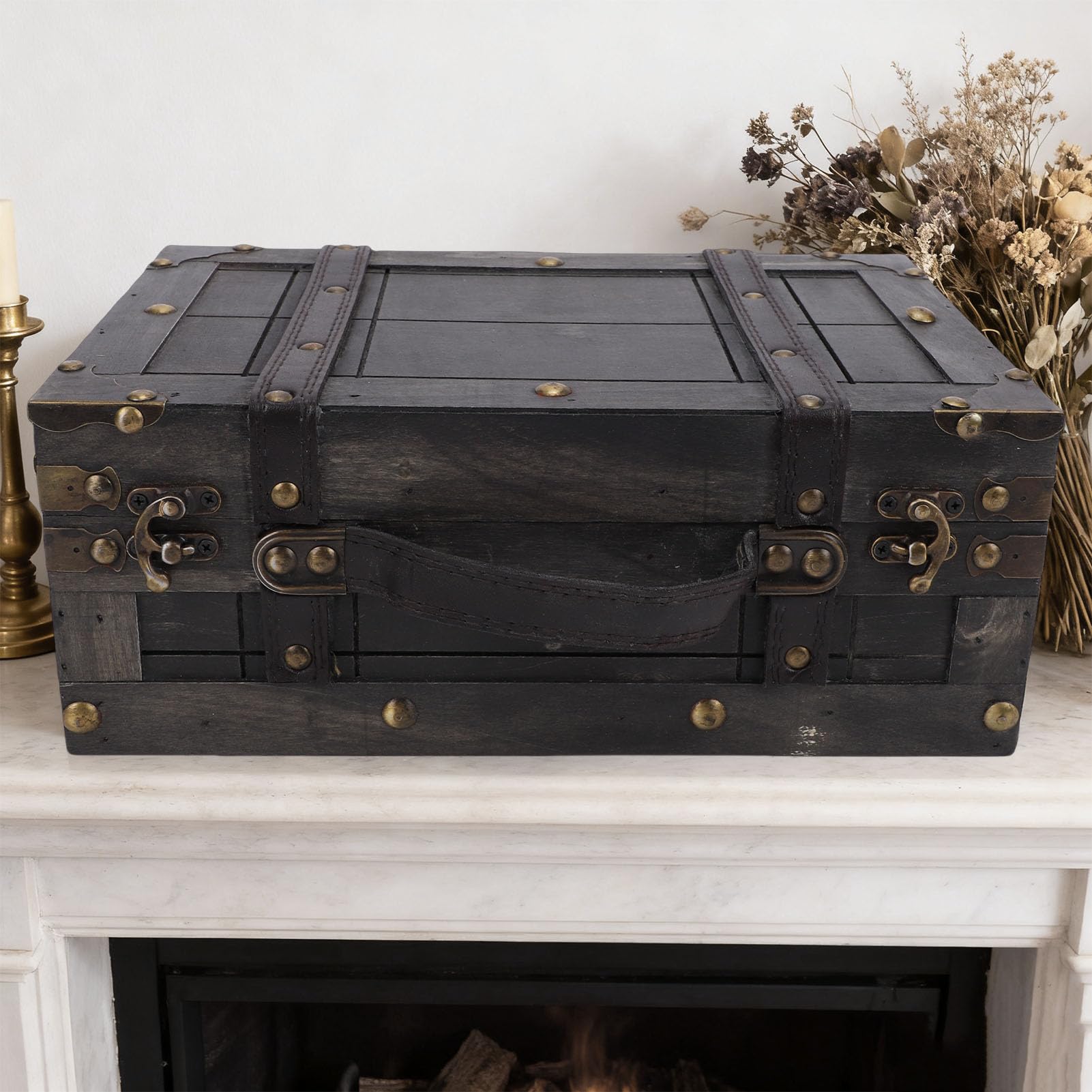 Fdit Coffre en Bois avec Serrure, Coffre de Rangement Vintage (1624B-01