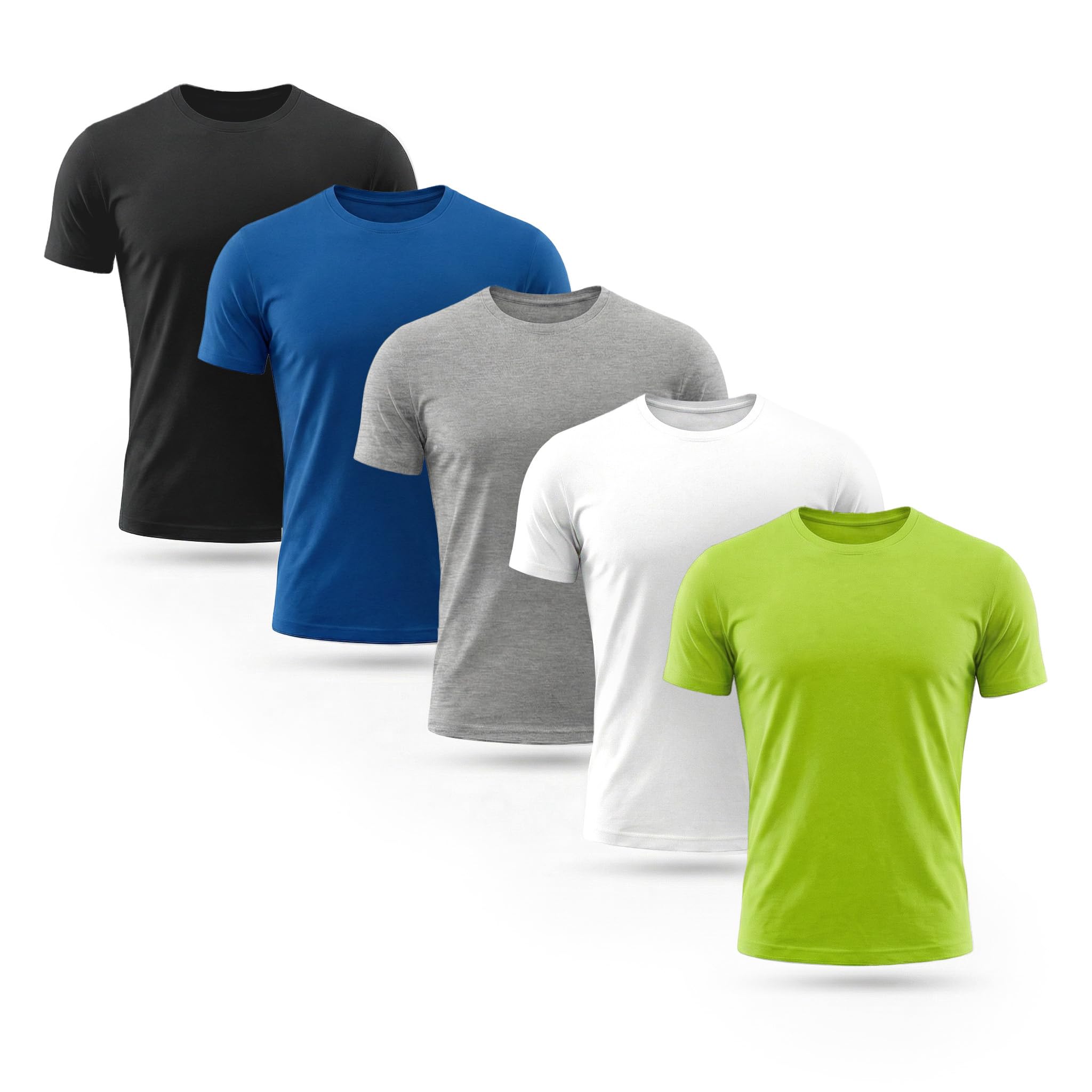 Stenso Naos Baumwolle T-Shirts Für Herren 5er Packung - Kurzarm Rundhals T Shirt Herren - Atmungsaktiv Einfarbig Tshirt Männer - Rundhalsausschnitt 1.5 cm Breite