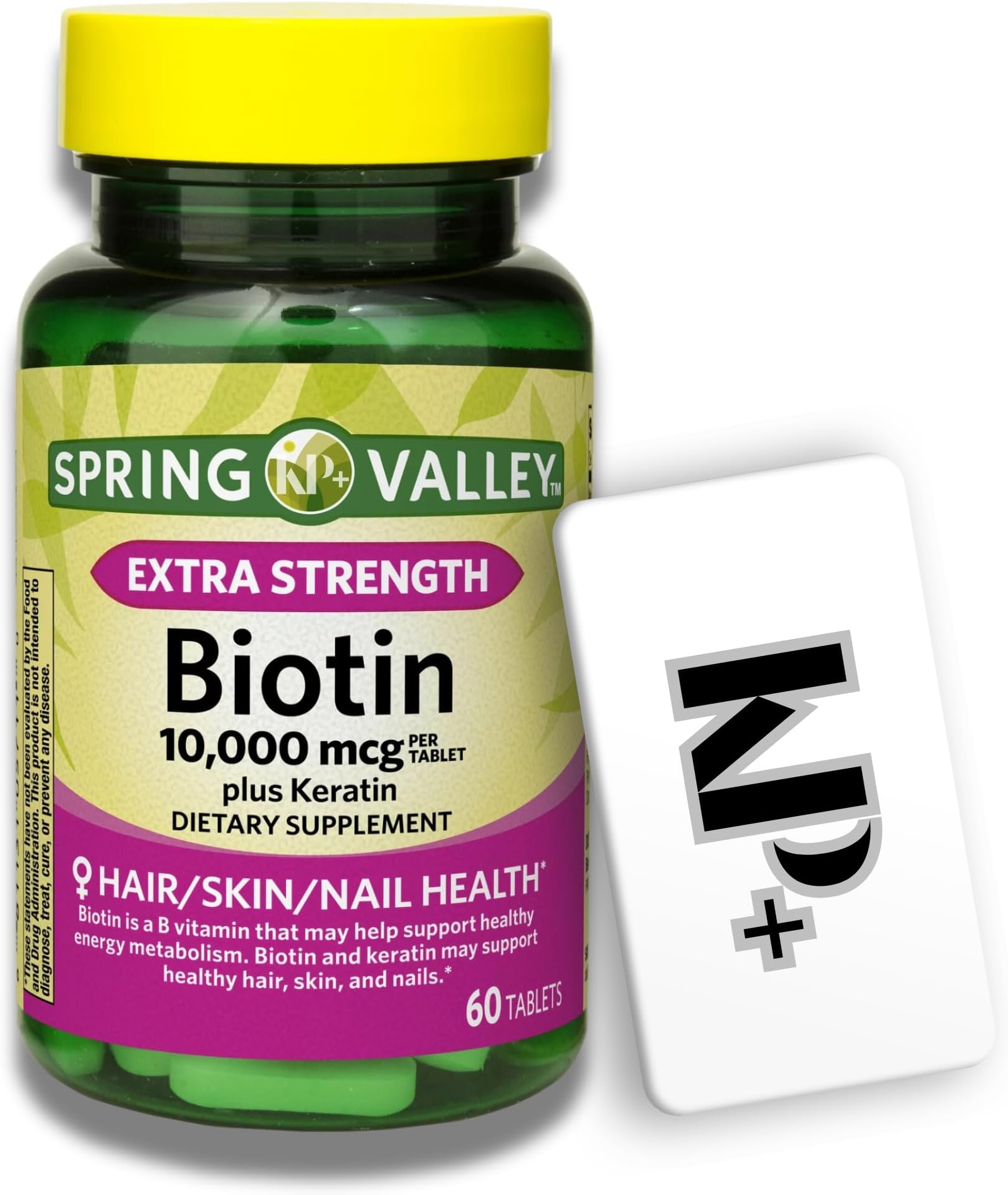 Biotin, Plus Keratin, 10000 mcg, Dietary Supplement, 60 Tablets Sticker