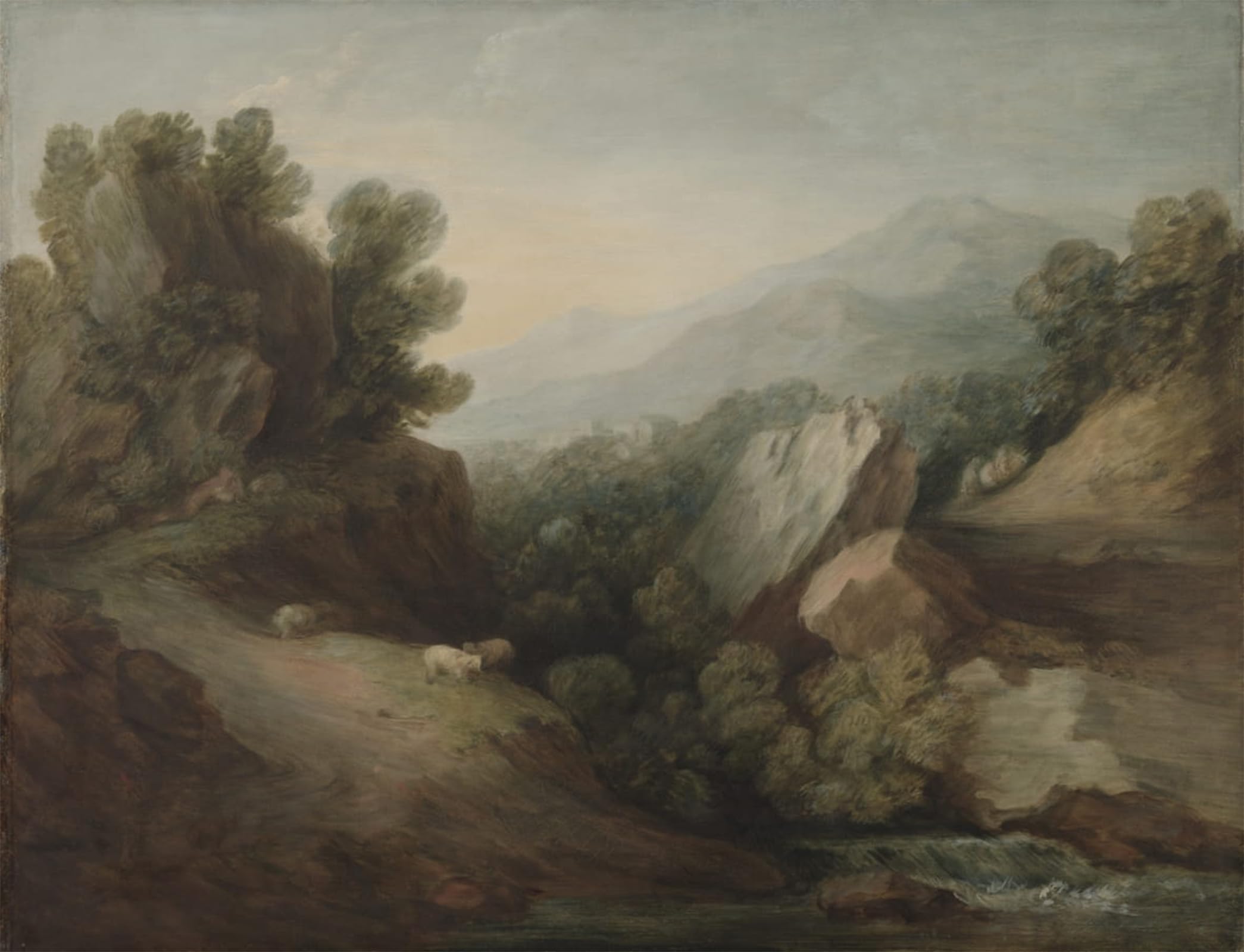 Artxlxxbn No Frame Famous Art Print Poster Vintage Wall Art Wooded Landscape With Aand Weir By Gainsborough Canvas Art Poster For Home Decor 60X90cm