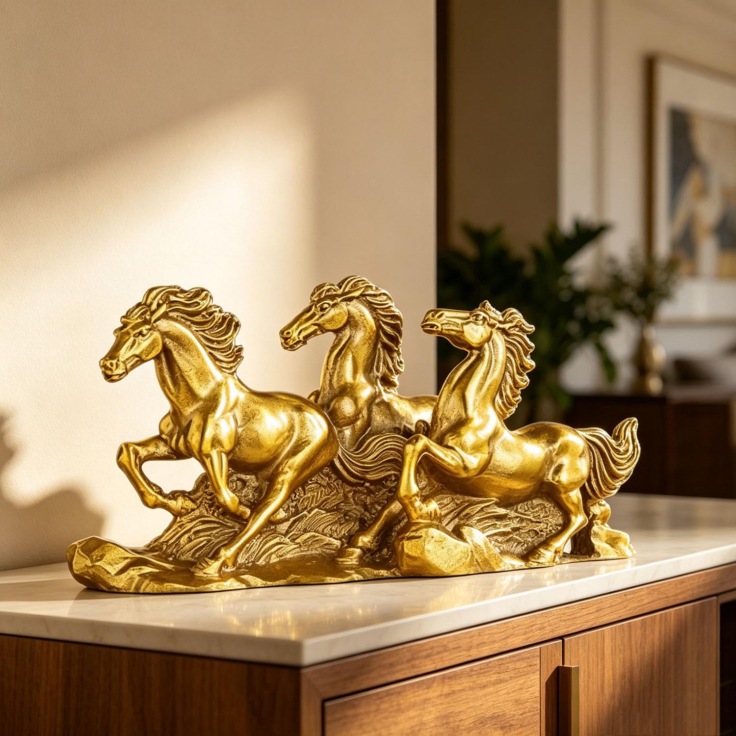 Feng Shui Running Horse Scultura Statua di Animale in Ottone