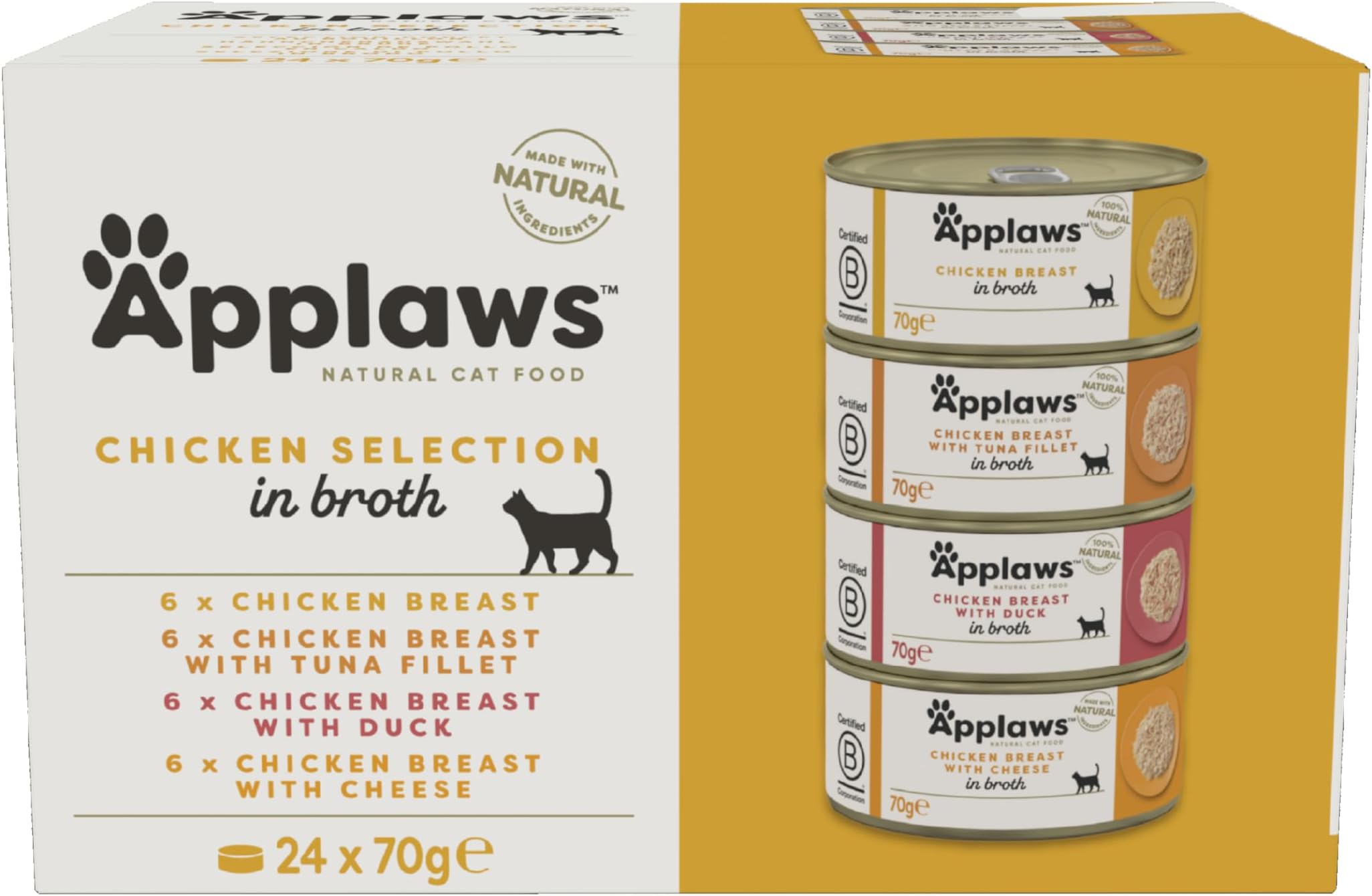 Applaws 100% Natural Wet Cat Food, Multipack Chicken Selection in Broth 70g Tin (24 x 70g Tins)
