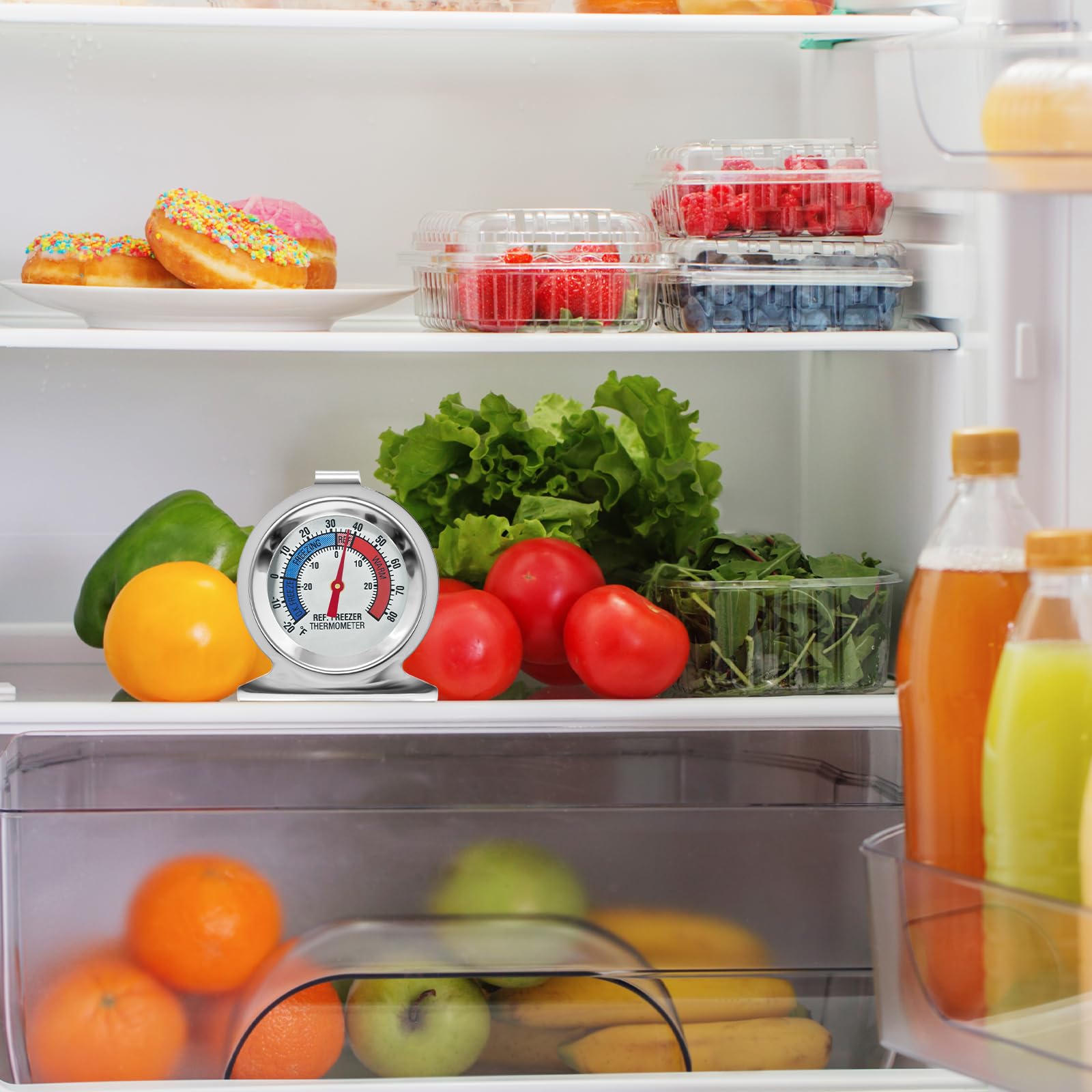 Paquete de 12 termómetros para refrigerador y congelador, esfera grande, termómetro de nevera con doble escala -30 ~ 30 °C/-20 ~ 26.7 °C para congelador y refrigerador