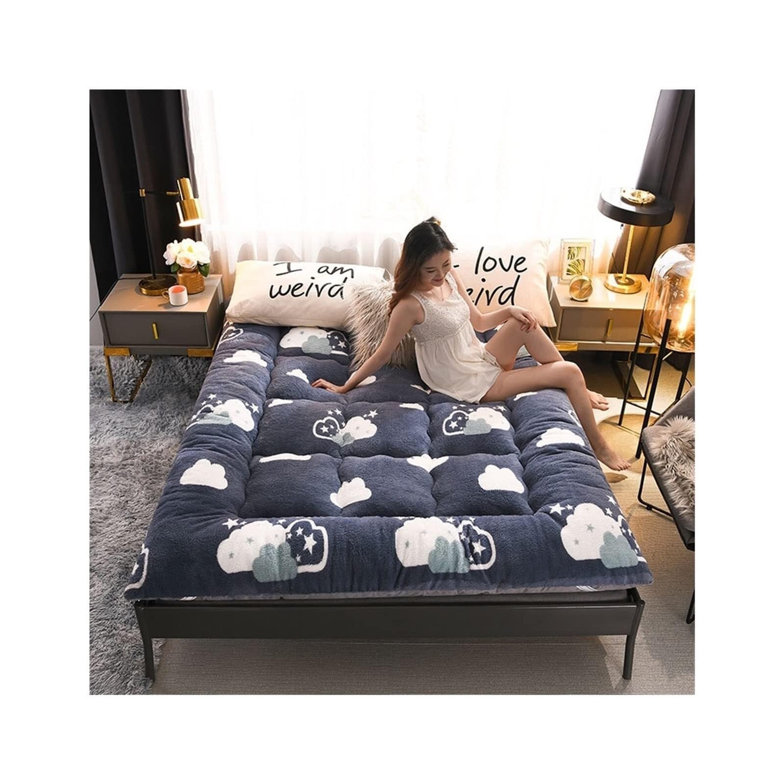 Materasso futon giapponese da pavimento, cuscino di lusso extra morbido in lana, traspirante, pieghevole, universale, quattro stagioni (90x200 cm)(B,90x200 cm)