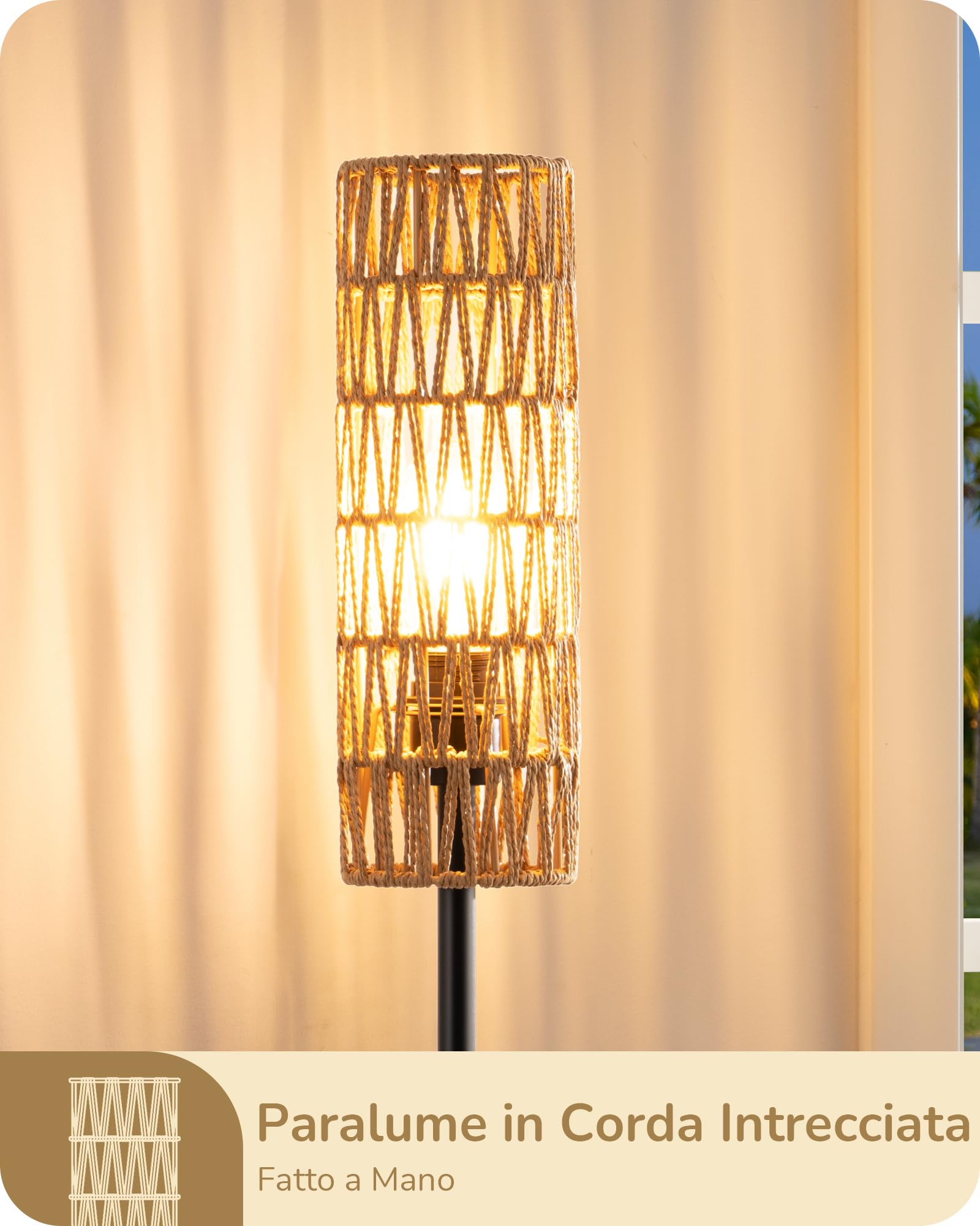EDISHINE Lampada da Terra con Paralume in Corda Intrecciata, E27 Lampadina LED 2700K Luce Calda Inclusa, Interruttore a Pedale, Lampada da Terra Moderna per Soggiorno, Camera, Ufficio, 165 cm…