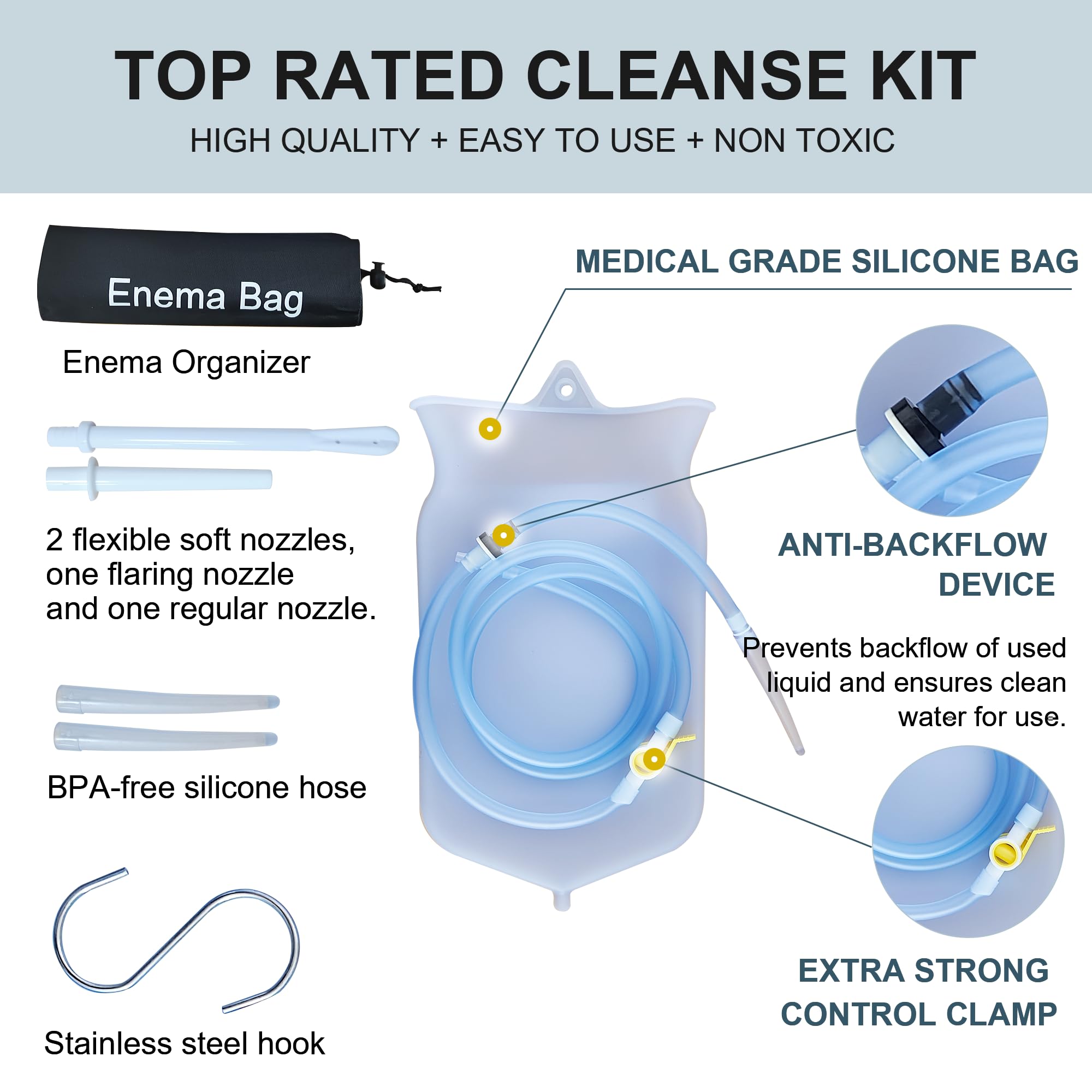 Deepdeem Clear Silicone Enema Bag Kit – 2 Quart Reusable Colon & Detox Care System with 6.75ft Hose & 7 Tips, Non-Toxic Home Colonic Kit for Men & Women (Coffee/Water Compatible)