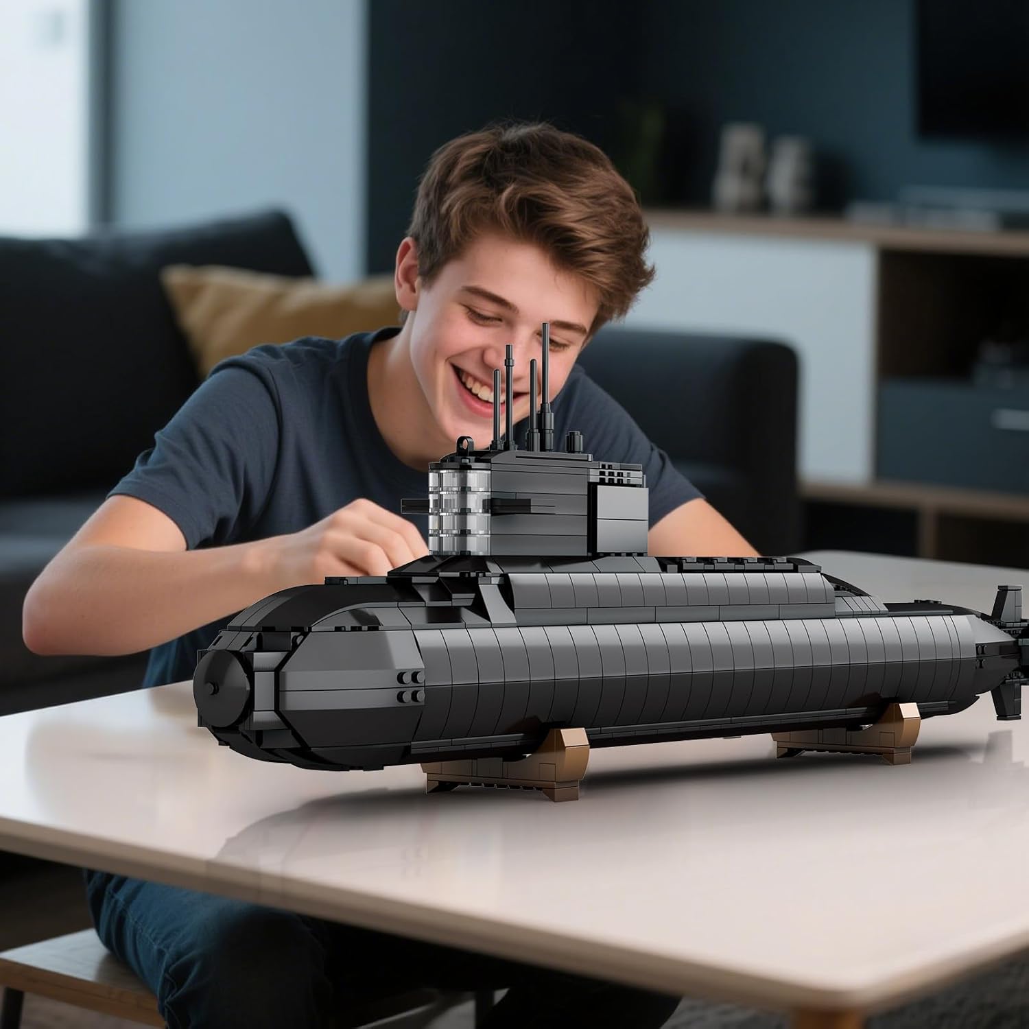 Brihappen Nuclear Submarine Model Building Kit for Adult Boys 14+ (1498 Pieces) - Military Battleship Model with Light Building Home Office Collection, Birthday Gifts for Building Blocks Lover