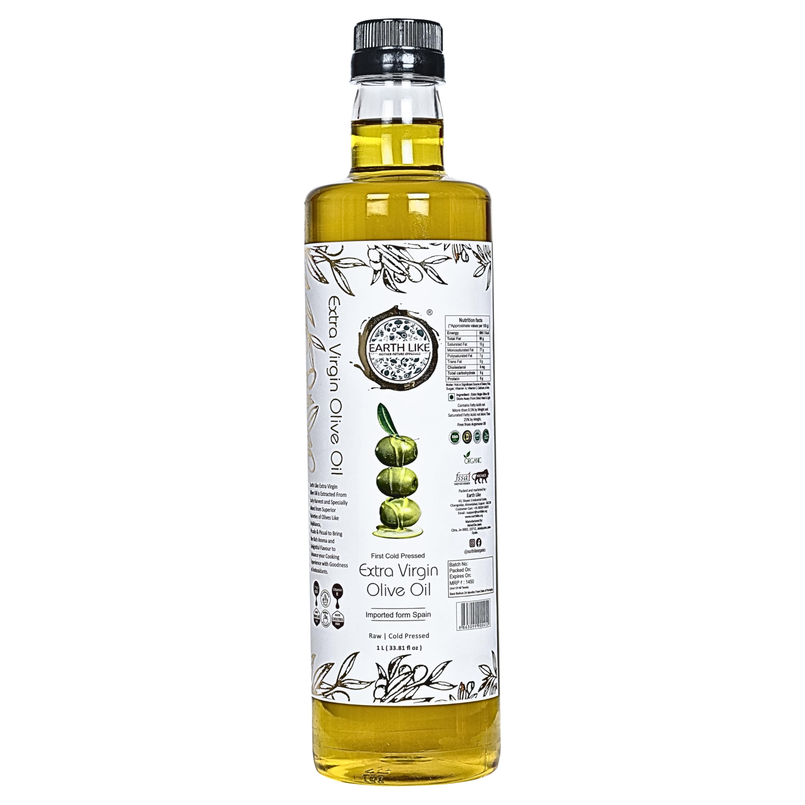EARTH LIKE Extra Virgin Olive Oil (5 Litre) Imported Premium Cold Pressed & Raw Edible Cooking Oil | Ideal for Skin & Hair Care, Baby Massage and Everday Healthy Cooking (B0C3CW6Q5R) Amazon Price History, Amazon Price Tracker