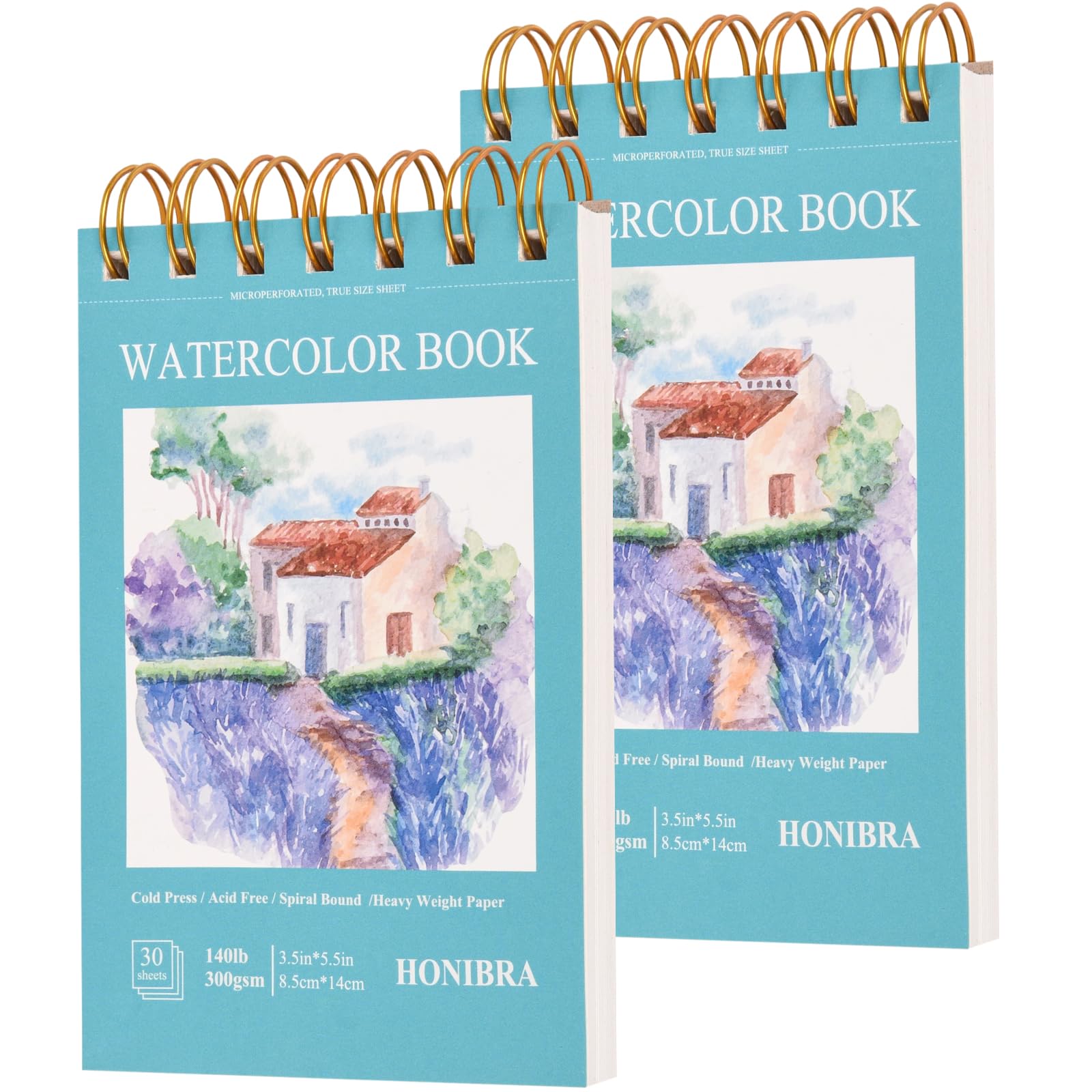 2 Pack Mini Watercolor Paper Pad 3.5"×5.5", 30 Sheets Cold Press 300gsm/140lb, Travel Size Portable Tearable Painting Notebook for Paint, Charcoal, Oil Pastels and Acrylic