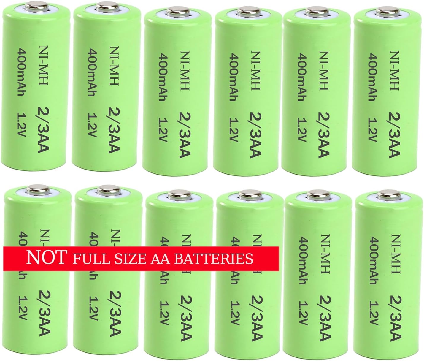 12 Pack 1.2V Ni-Mh 2/3AA Rechargeable Battery 400mAh with Button Top for Garden Yard Solar Lights,Electronic Shaver E-Toothbrush(Shorter Than AA Size)