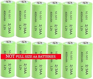 12 Pack 1.2V Ni-Mh 2/3AA Rechargeable Battery 400mAh with Button Top for Garden Yard Solar Lights,Electronic Shaver E-Toothbrush(Shorter Than AA Size)