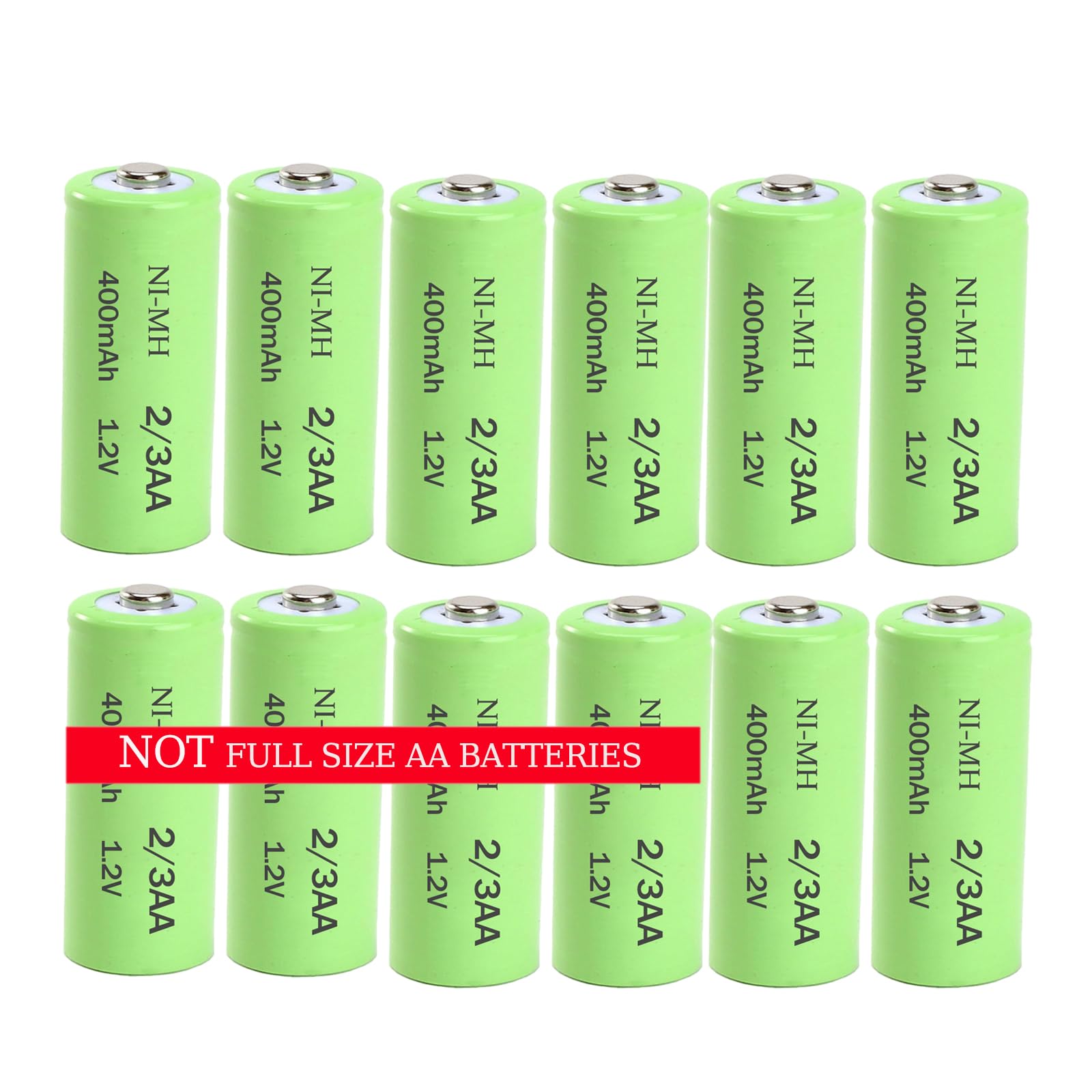 12 Pack 1.2V Ni-Mh 2/3AA Rechargeable Battery 400mAh with Button Top for Garden Yard Solar Lights,Electronic Shaver E-Toothbrush(Shorter Than AA Size)