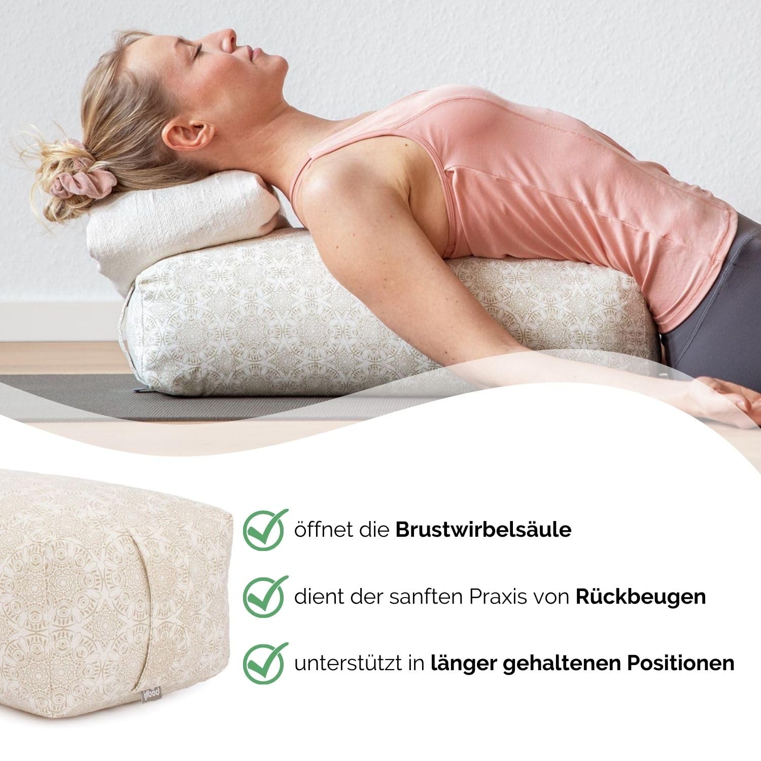 Bodhi Yoga Bolster SALAMBA | Maharaja Collection | Rechteckiges Yogakissen | Waschbarer Bezug aus Baumwolle mit Dinkelfüllung | Zubehör für Restorative und Yin Yoga