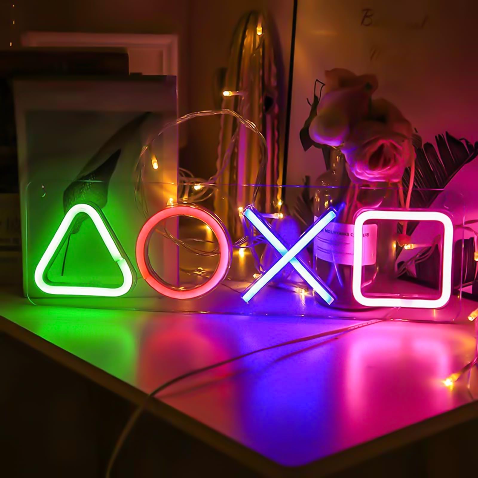 Targa per gamer al neon, 42 x 13 cm, colorata LED da gioco, luce al neon, con interruttore, luce al neon, decorazione da parete per sala giochi, bar, uomini e ragazzi