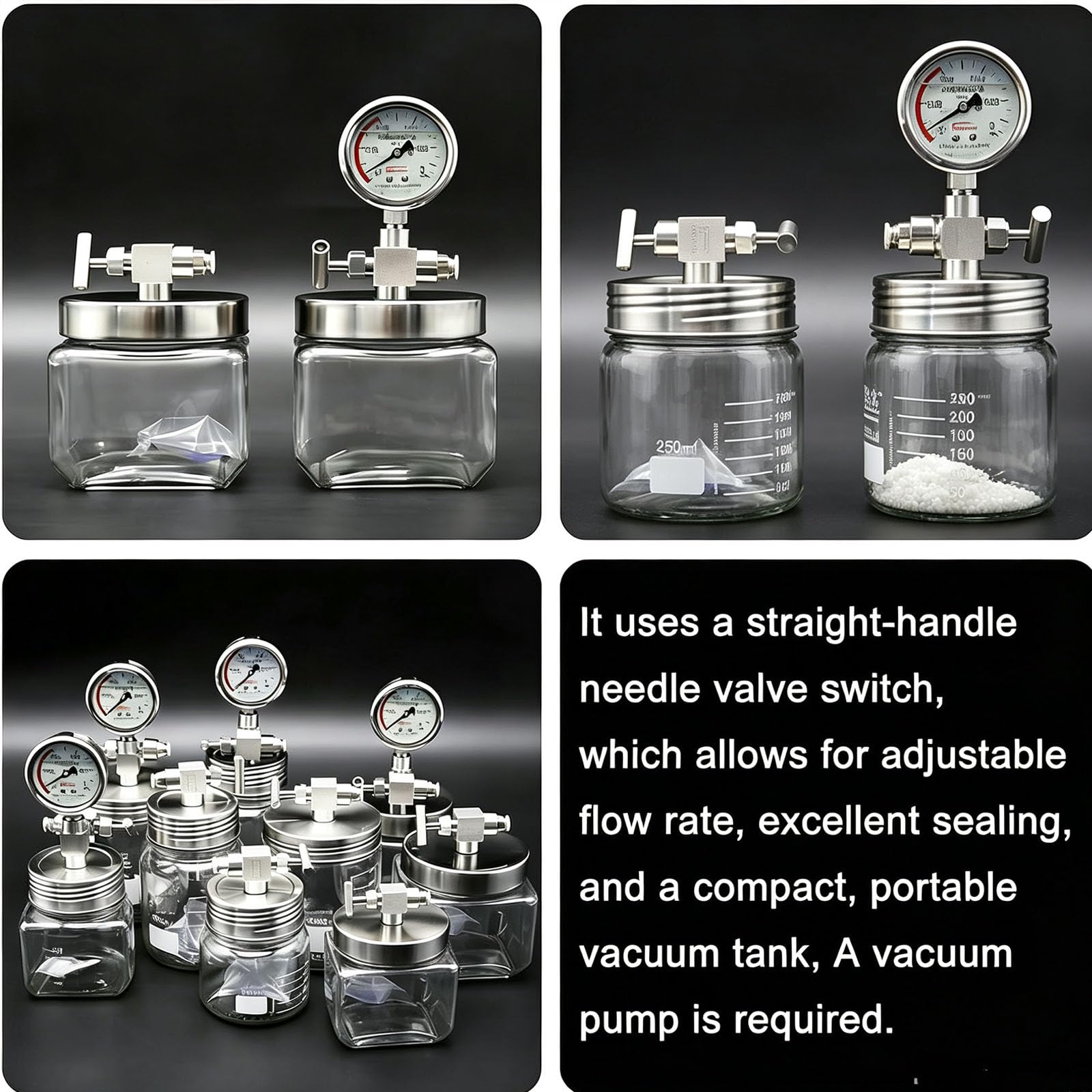 Camera A Vuoto In Vetro, Camera Di Degassamento Sottovuoto Con Manometro, Materiale In Vetro, Facile Da Usare, Per La Conservazione Di Campioni Di Laboratorio, Stoccaggio Di Campioni 800ml
