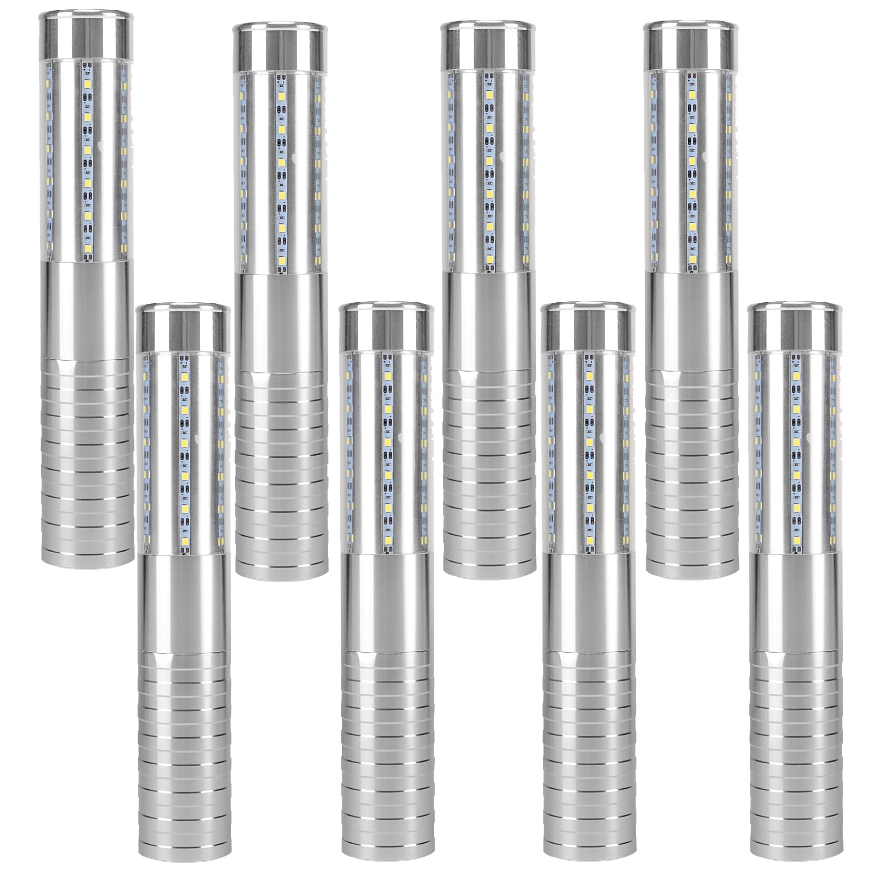 8 LED stroboscopici per servizio di bottiglie, luce ricaricabile, luce a mano, lampada luminosa a LED fluorescente per discoteche, karaoke, matrimoni, feste, forniture di attività (Argento). 8 pezzi.