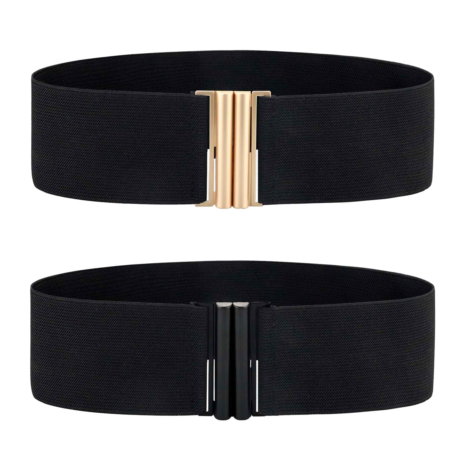 2 Pack Wide Elastic Cinch Belt for Women, Black Stretch Belt Women's 2-pack black vintage-style stretch waist belt, cinch dresses and layered outfits, width 2.4"