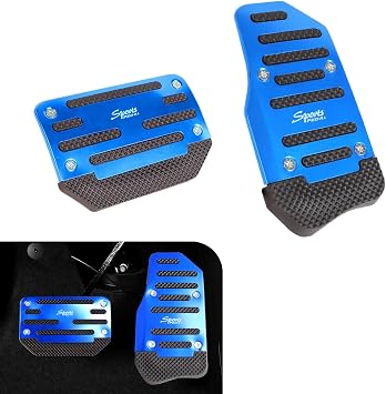 2 PCS Car Brake + Throttle Foot Pedals Kit, No Drilling Required Alloy Sports Decoration, Upgraded Anti-Slip Rubber Strip Foot Pedal Cover, Universal for Automatic Transmission Cars Blue