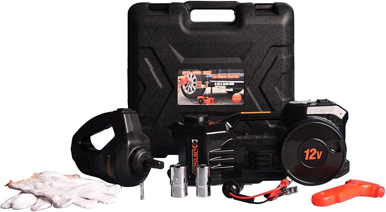 DINSEN 12V DC Electric Hydraulic Floor Jack Set For Car (Black)