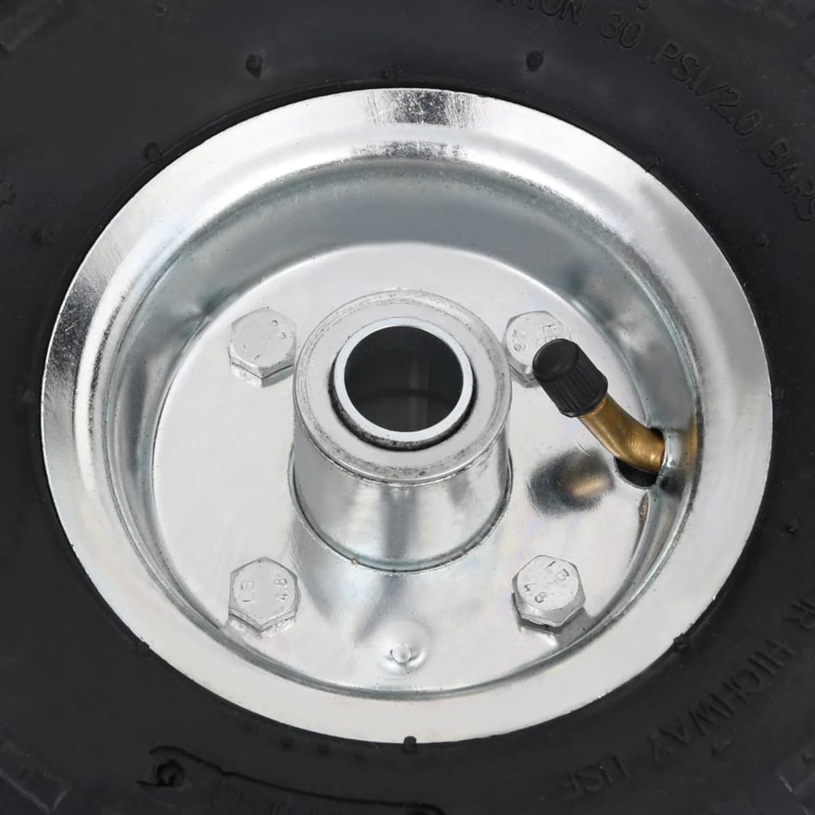 Pannensichere Karren-Ersatzräder, Luftreifen aus Gummi mit Metallfelgen, 260 x 83 mm, schwarz und silbern, für Sackkarren und Transportwagen auf unebenen Böden 142976