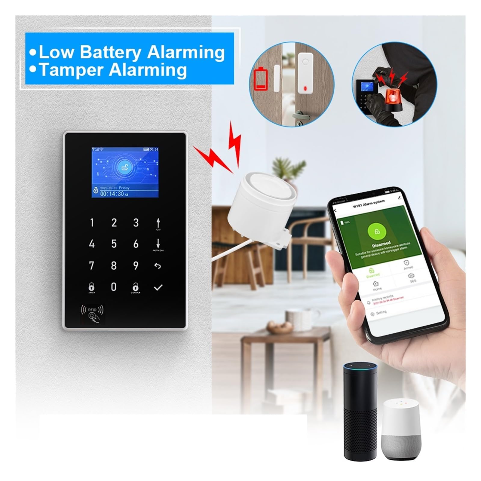 Sistema de alarma Smart Home WIFI GSM Sistema de alarma de seguridad Inalámbrico antirrobo Detector de movimiento Humo Puerta Ventana Sensor Cámara IP Tasa cero de falsos positivos ( Color : 1PC IP Ca