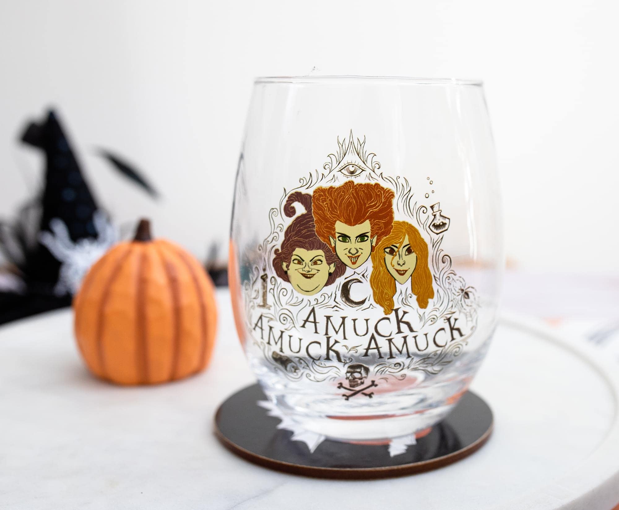 Amazon.com | Disney Hocus Pocus Amuck 20-Ounce Stemless Wine Glass Set |  Cocktail Glasses For Home Kitchen Barware Set | Halloween Home Decor,  Sanderson Sisters Gifts And Collectibles: Wine Glasses