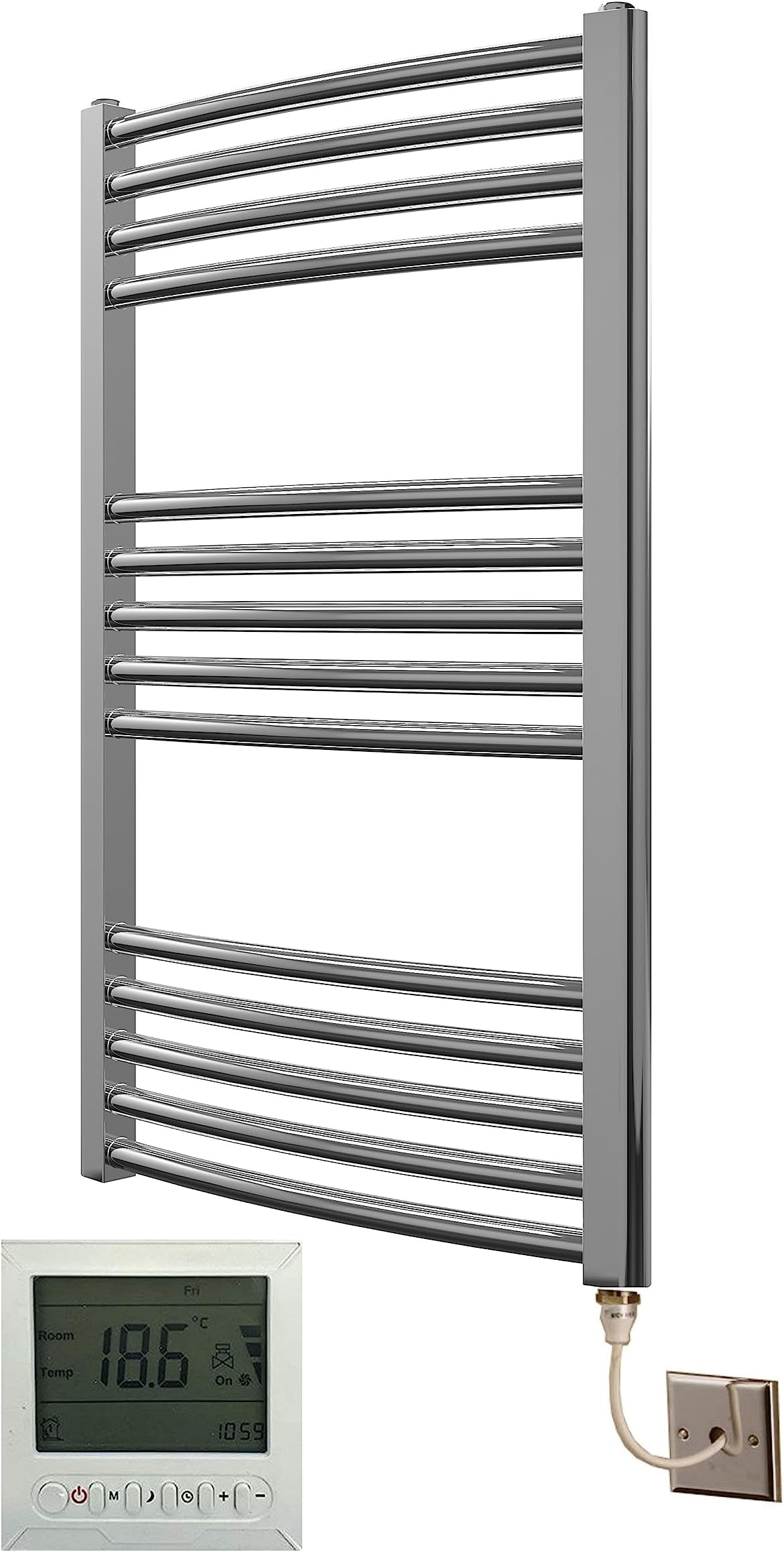 Greened House 500w x 800h Black Electric Curved Heated Towel Rail ...