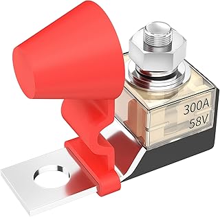 Joinfworld 300A 58V Terminal Mount Fuse Block Kit with Single Stud 5/16"(M8) Marine Rated Battery Fuse and Waterproof Cap for Boat Truck RV Construction Vehicles