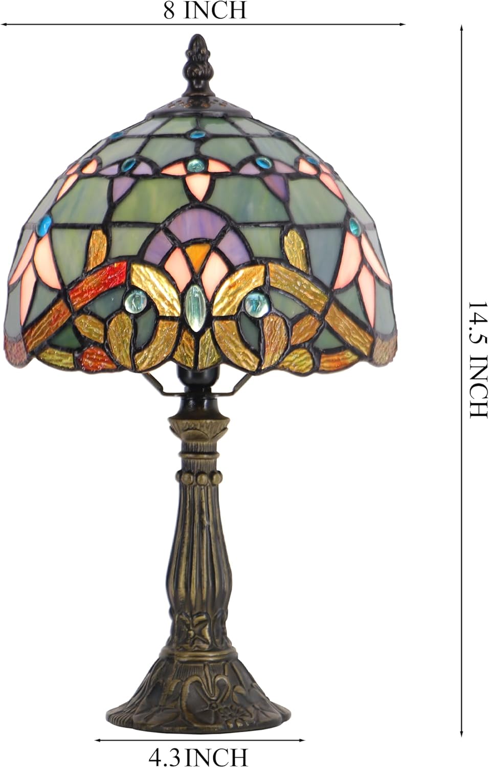 Small Stained Glass Table Lamp Mini Stained Glass Lamp Memory Sympathy Desk Reading Light 8X14 Inch (Baroque Style)