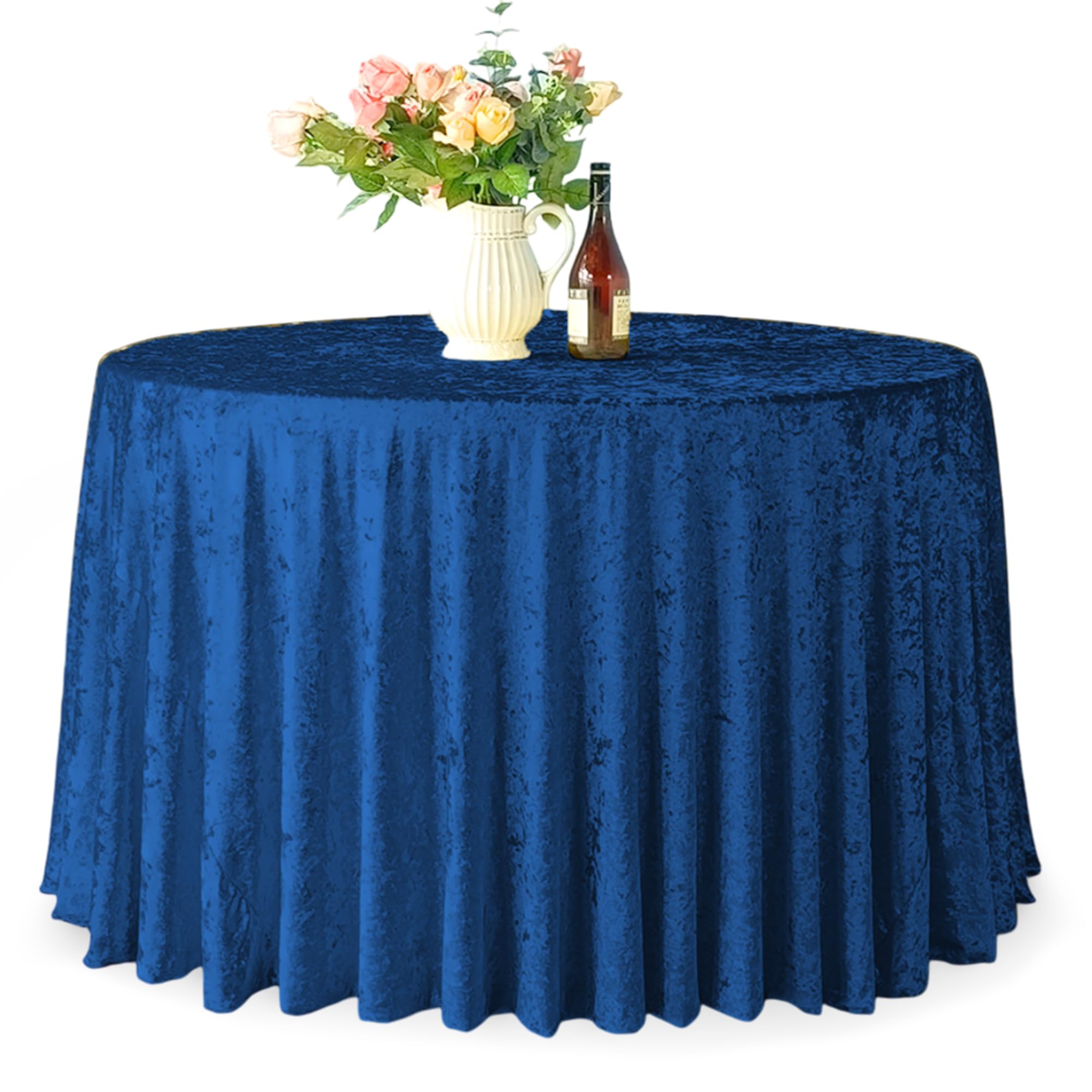 Trimming Shop 108" Round Royal Blue Crushed Velvet Table Cloth, Pack of 1 — image 1
