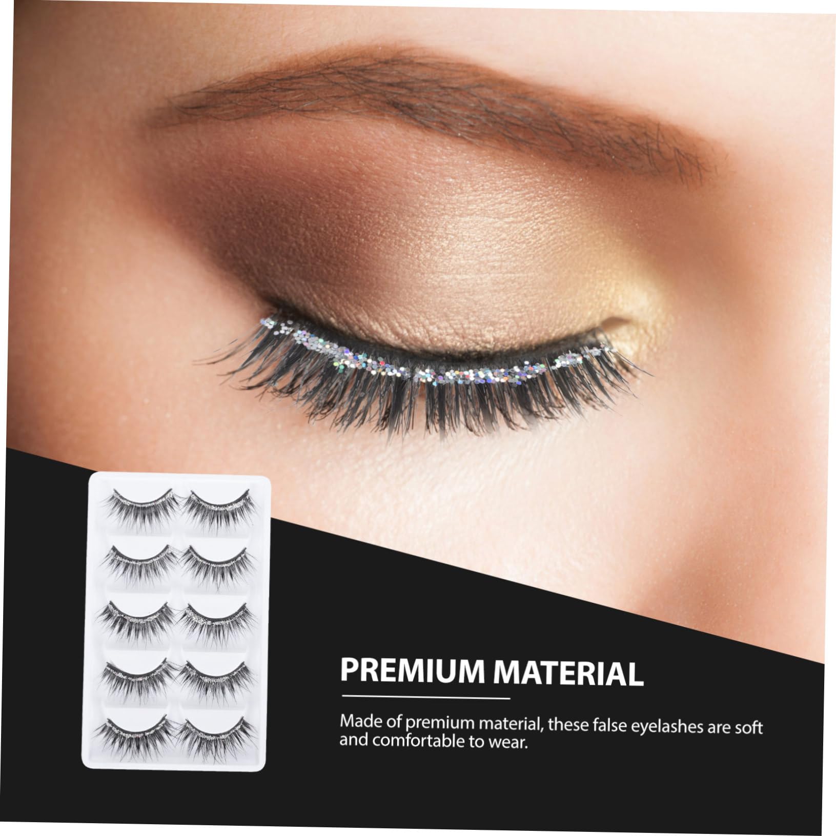 Faux Cils Naturels Noirs 5 Paires en Fibre Artificielle