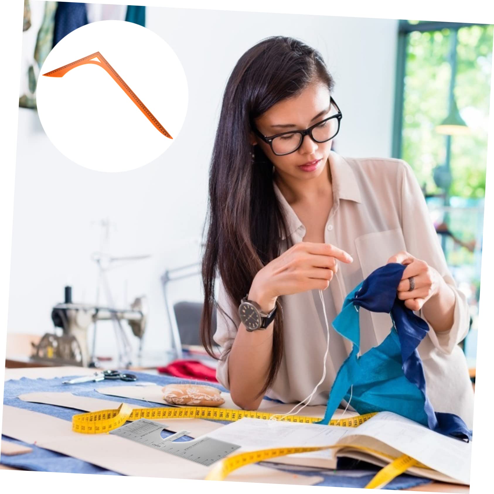 Regla en Forma de L para Coser de Plástico Naranja Doble Escala Precisa | Medición para Confección y Patchwork, Plástico sin Rebabas, Uso Profesional y Personal, Color Naranja