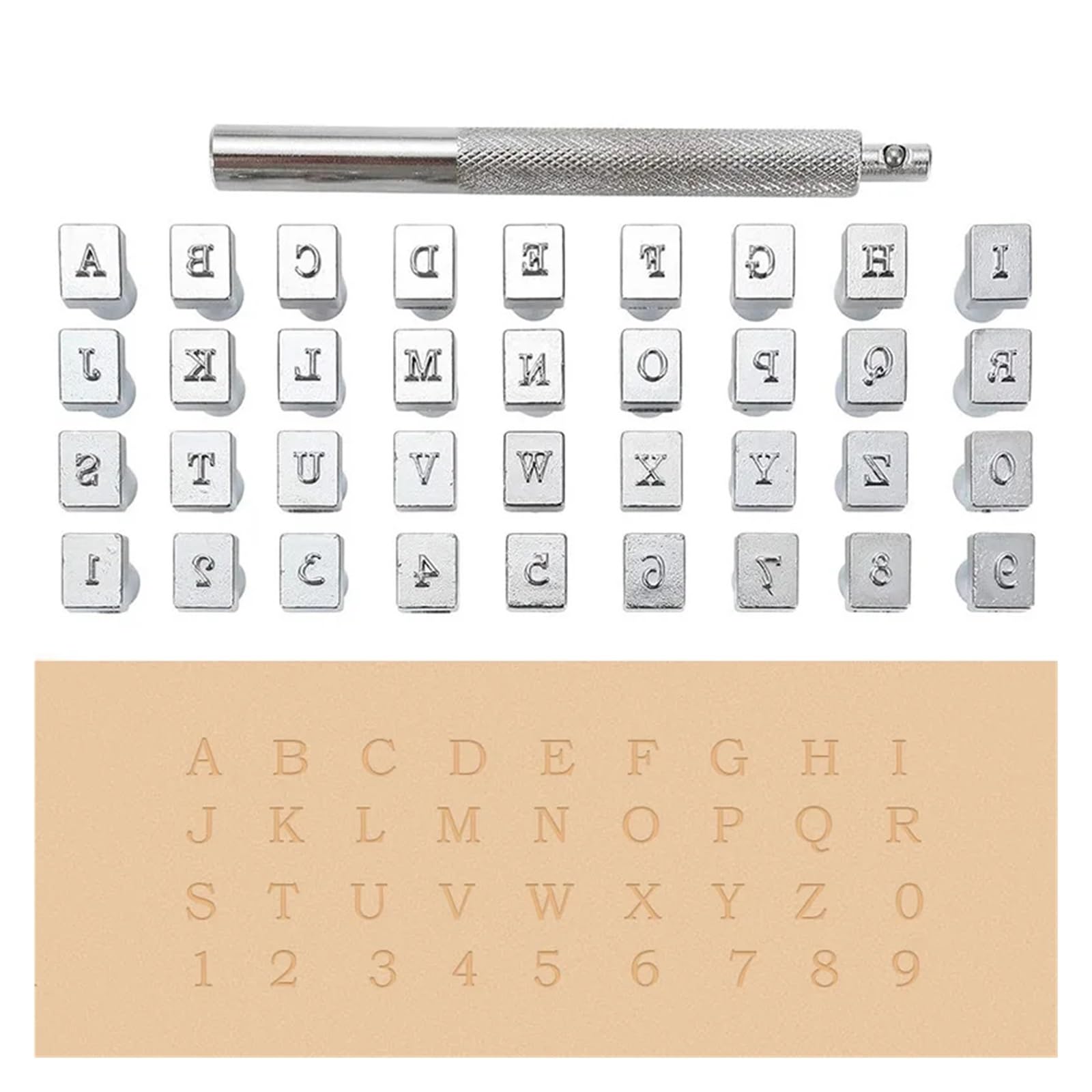 Zahlen- und Buchstabenstempelset, Leder-Buchstaben-Stempel-Set, 37-teilig, Metall-Alphabet, Zahlen, Handgravur-Stempel-Set, 3,5 mm, 6(6.5mm)