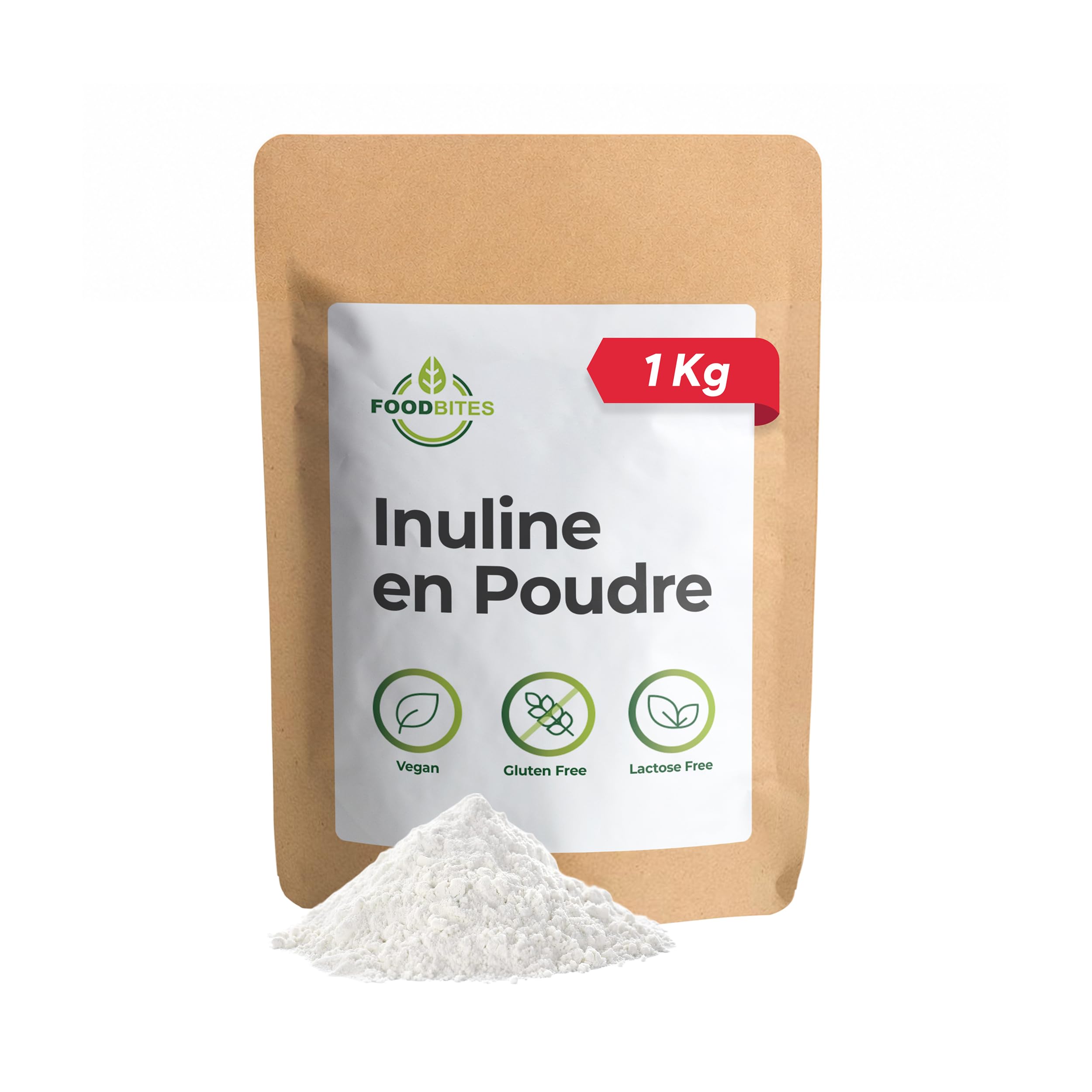 Inuline à Chaîne Longue 1 Kg - Inuline de Chicorée en Poudre 100% Pure - Fibre Prébiotique Végane et Sans Gluten - Fibre Alimentaire