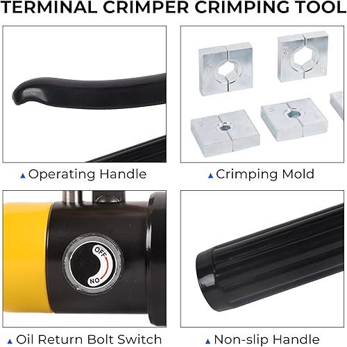 Miniatura 4 de Doppy Herramienta de mano de prensado hidráulico 10 toneladas 12-20 AWG Alambre hidráulico Herramienta de prensado conjunto de terminales de
