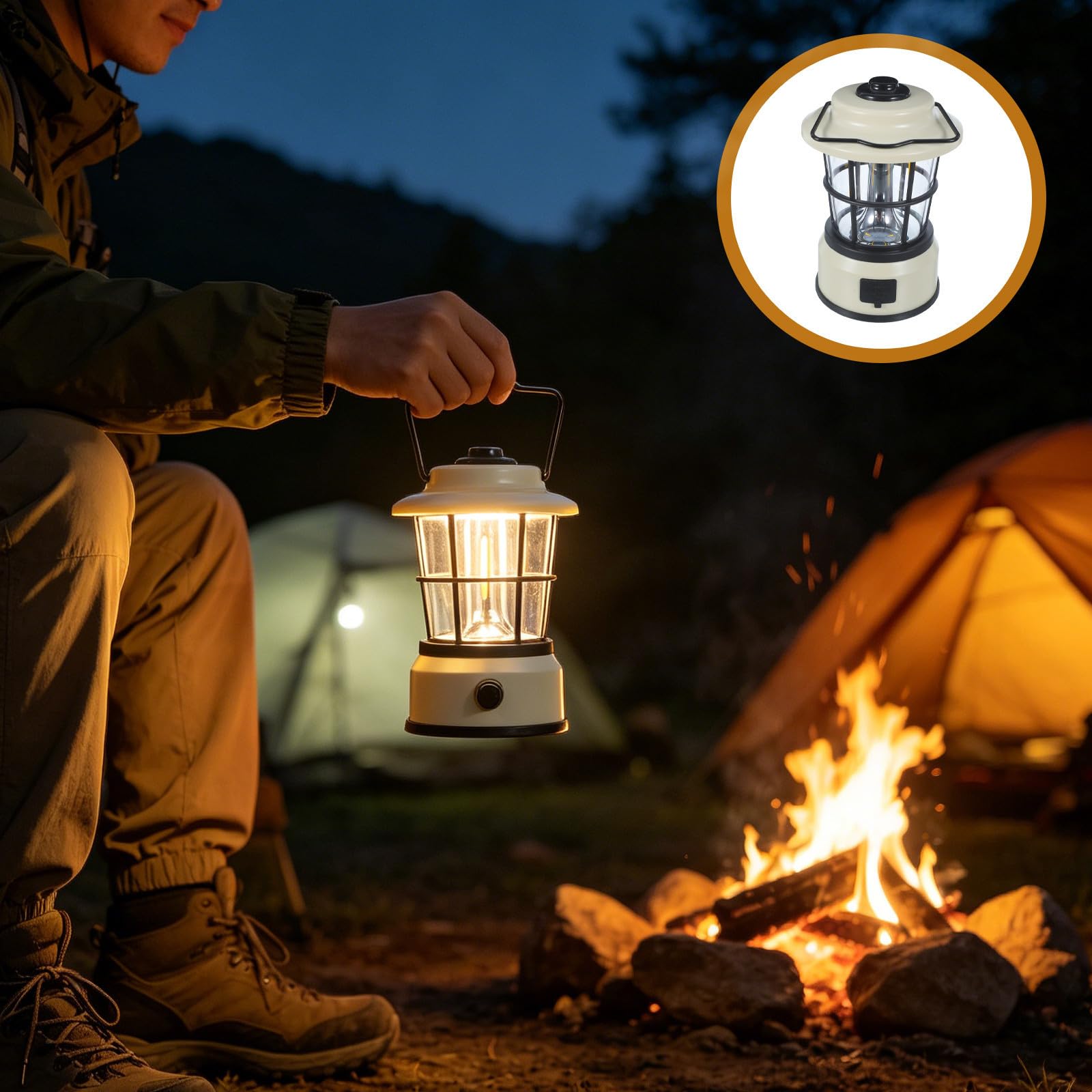 Lanterne de Camping Portable LED Rétro Rechargeable Ipx4 pour Lecture