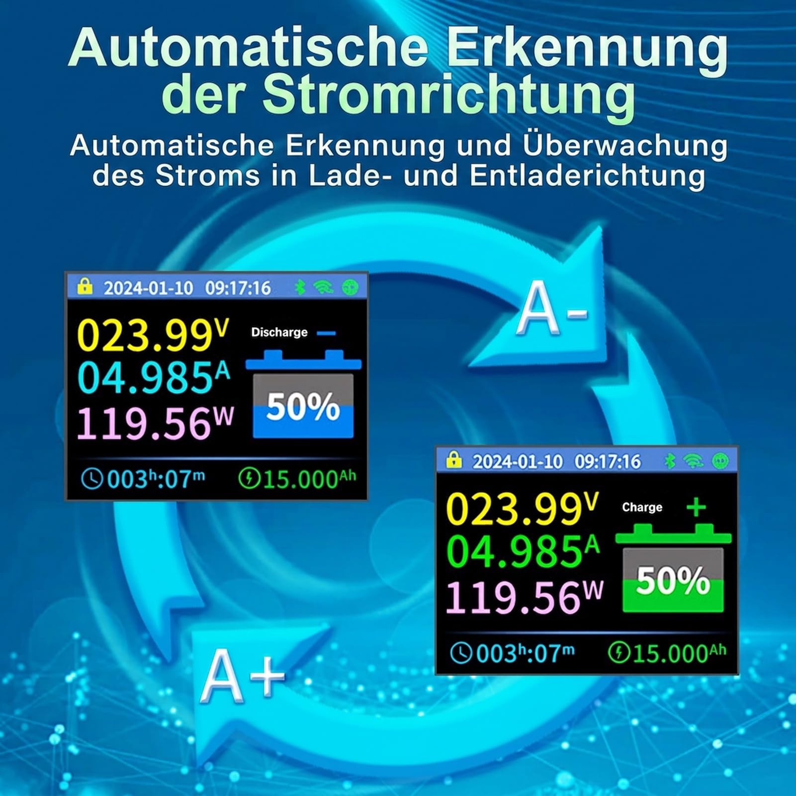 100A Wlan Batteriewächter 12V 24V 36V 48V 72V Batterie monitor 10-100V Spannungsanzeige App fernbedienung Batteriemonitor Caravan Battery guard (KM110F mit Alarmen)