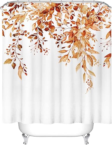 Vista 368 de Tititex - Juego de cortinas de ducha de eucalipto verde oliva, hojas de acuarela en la parte superior con decoración floral de baño, 60 x 72 Hojas