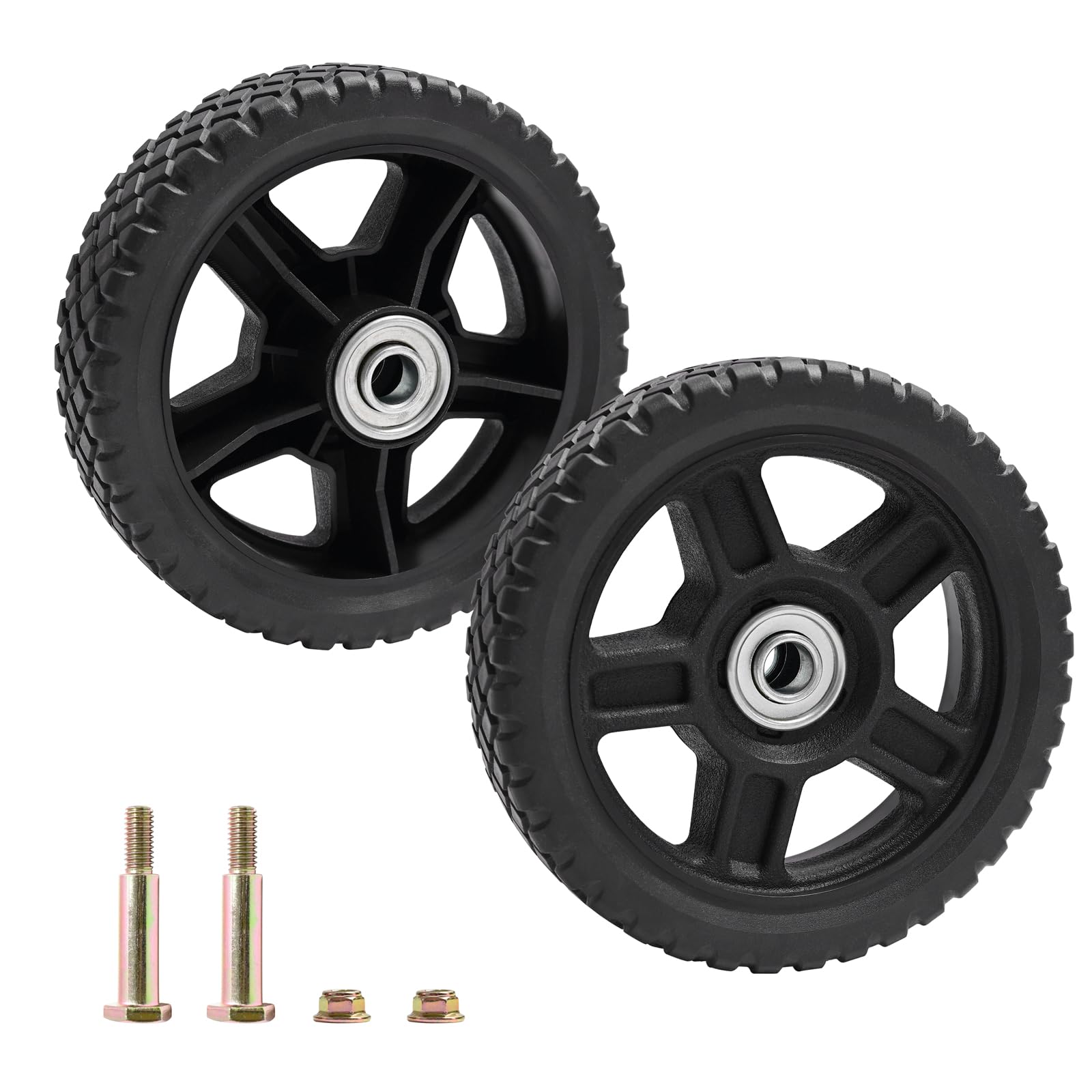6 Inch Lawn Mower Wheels kits with Bolts & Nuts - Set of 2 Push Mower Plastic Wheels Fits Craftsman Mower Generator Garden Tiller Most Standard Lawn Mowers (6×1.75'')-image-2