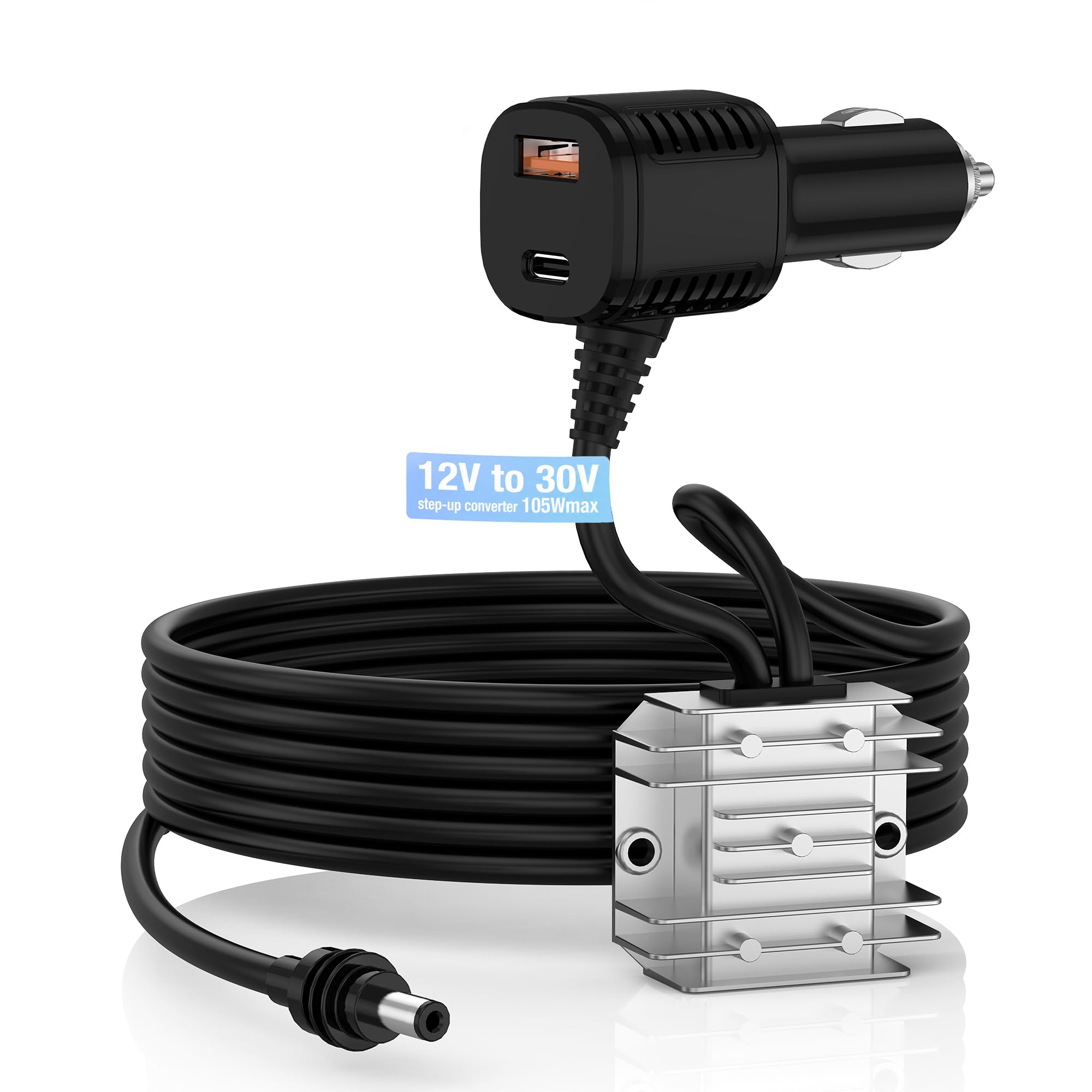 Starlink - Mini cargador de coche de 105 W, 12 V/24 V a 30 V CC-CC, salida regulada estable de 30 V con voltímetro en tiempo real, cable de alimentación impermeable para sistema de satélite