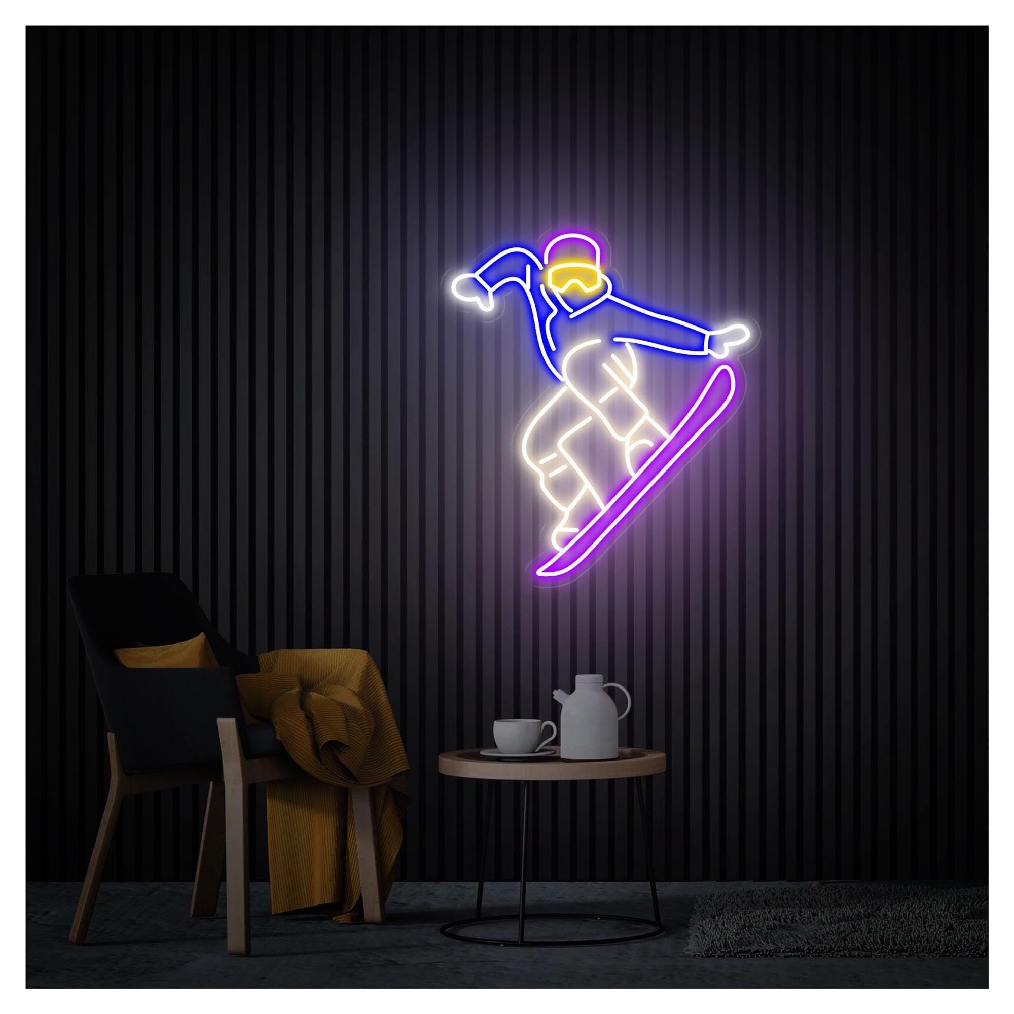 RONGCH Hanging Art Signs Snowboarder Neon Sign,Suitable for Skiing Sports Shop Wall Decor with Dimmable 44cmx50cm(B)