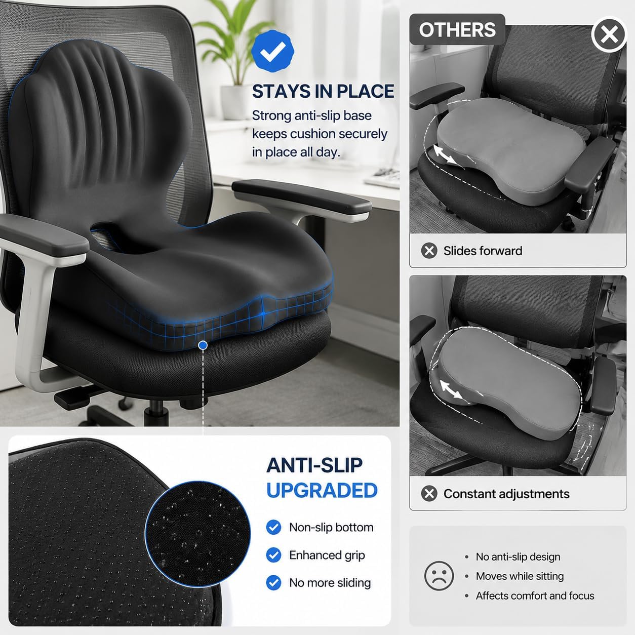 Ergonomic L-Shaped Memory Foam Seat Cushion, Black image 4