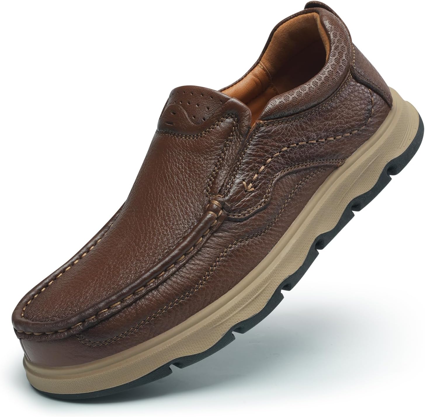 Mens Slip On Casual Loafers Classic Outdoor Leather Walking Hiking Dress for Work Office Shoes Comfortable