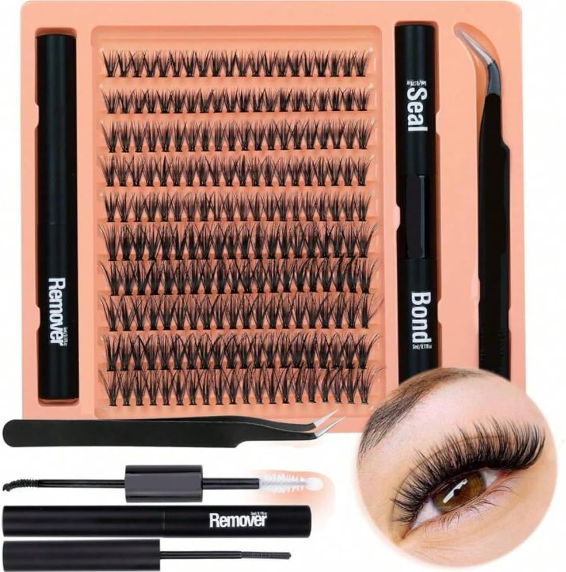 200pcs DIY Eyelash Extension Kit 3D Lashes 9-15mm Black Individual Lashes Kit With Lash Bond & Sealer, Clump-free Cluster Lashes Kit With Remover & Applicator, For DIY At Home