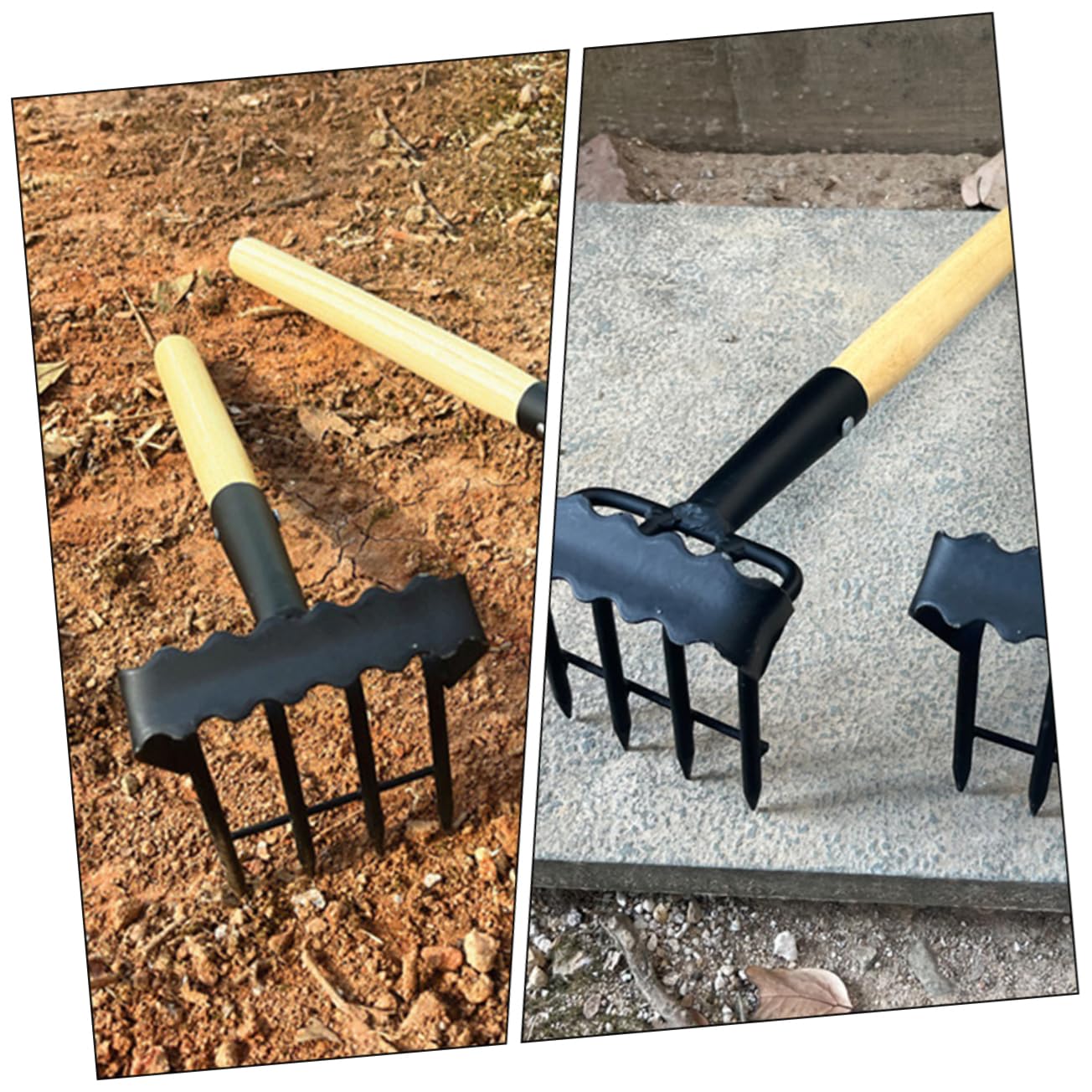 UPKOCH Rastrello da Giardino in Piccolo Rastrello Mano Manico in Legno Attrezzo Manuale per Diserbare e Smuovere Terreno per Giardinieri