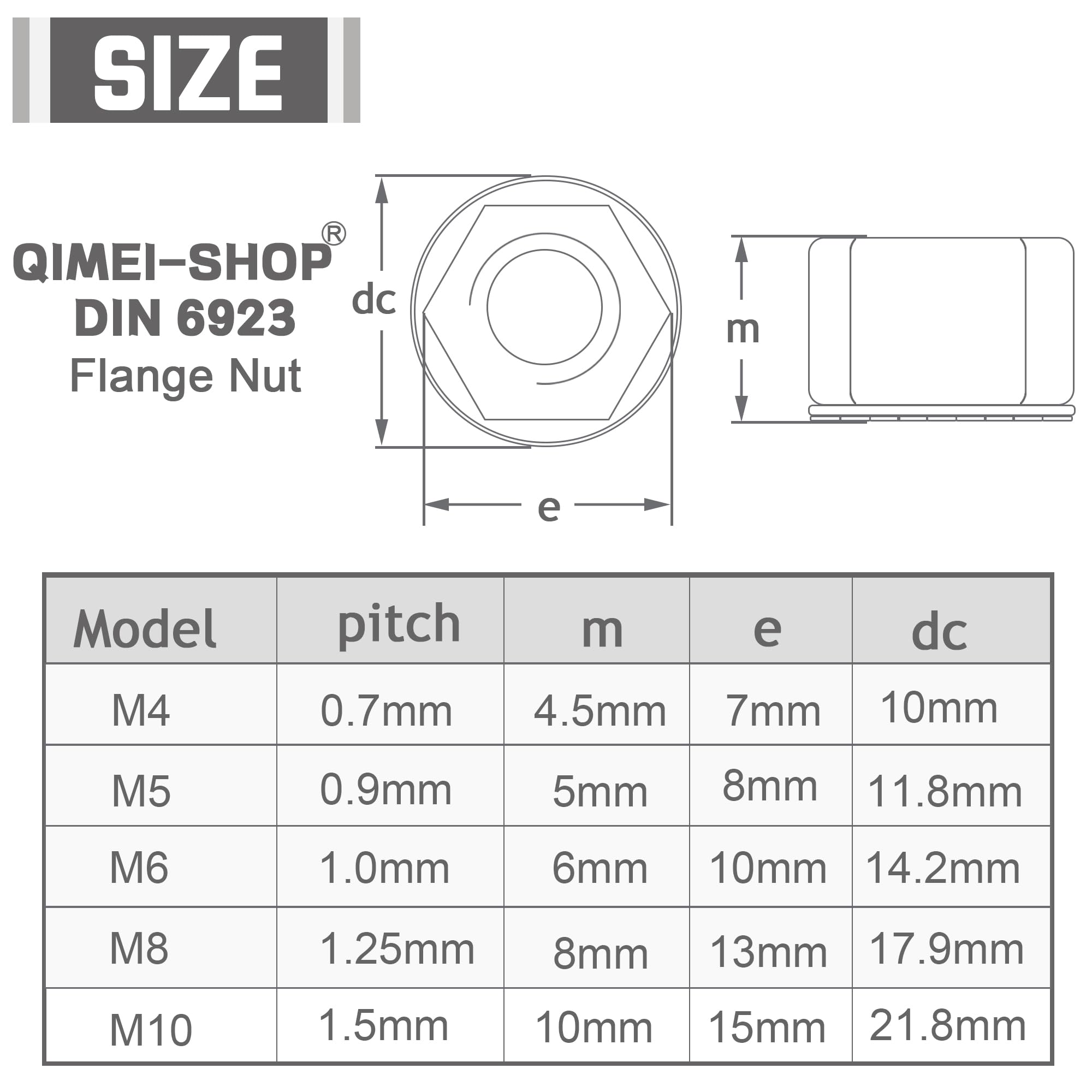 QIMEI-SHOP Dadi Flangiati M4 Dadi Esagonali Autobloccanti in Acciaio Inox con Flangia e Dentatura Conforme allo DIN 6923 20 pezzi